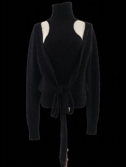 Excellent Ganni Black Wool Turtleneck Sweater Size S with Cutouts