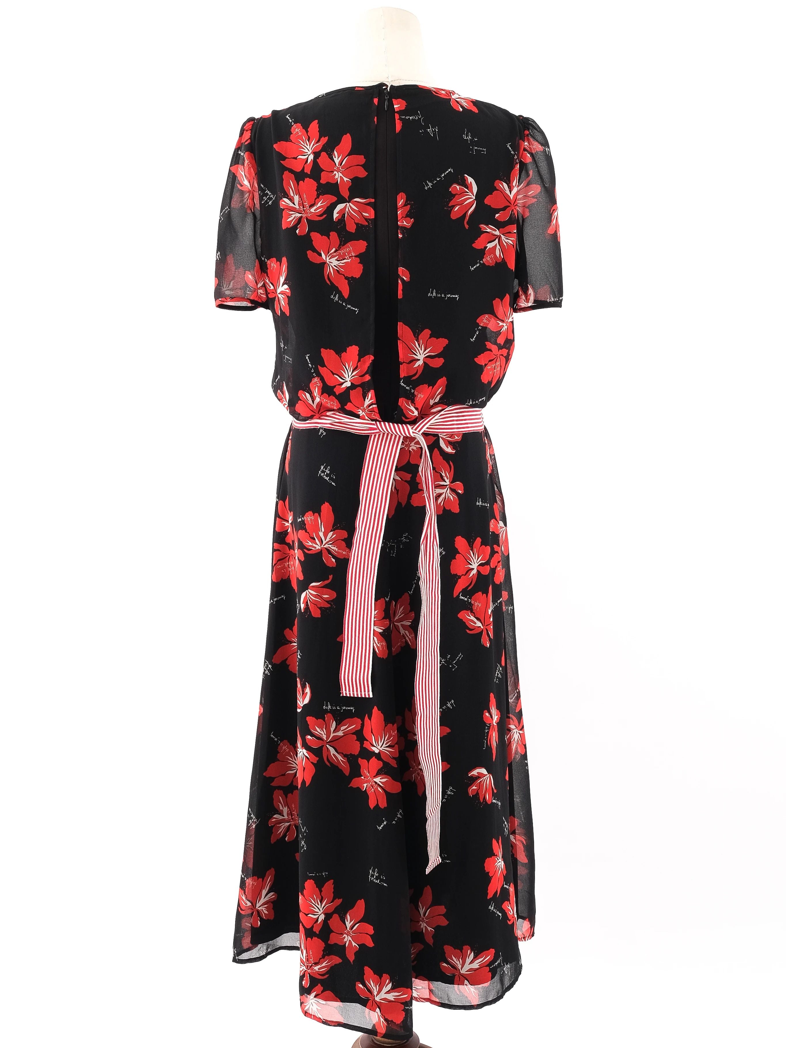 Excellent Marella Black Floral Dress XL with Belt