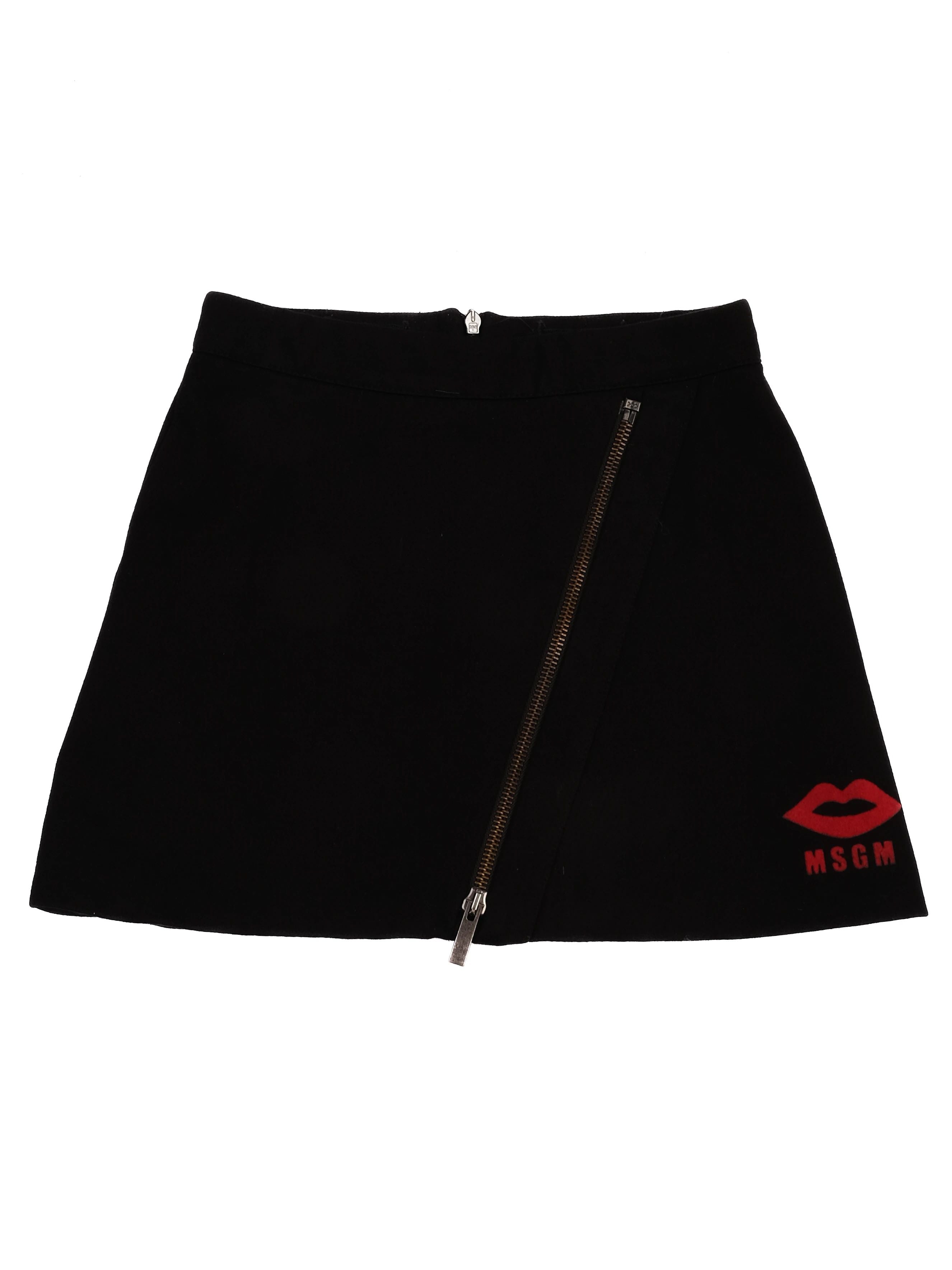 Excellent MSGM Black Viscose Skirt with Red Graphic Size 6
