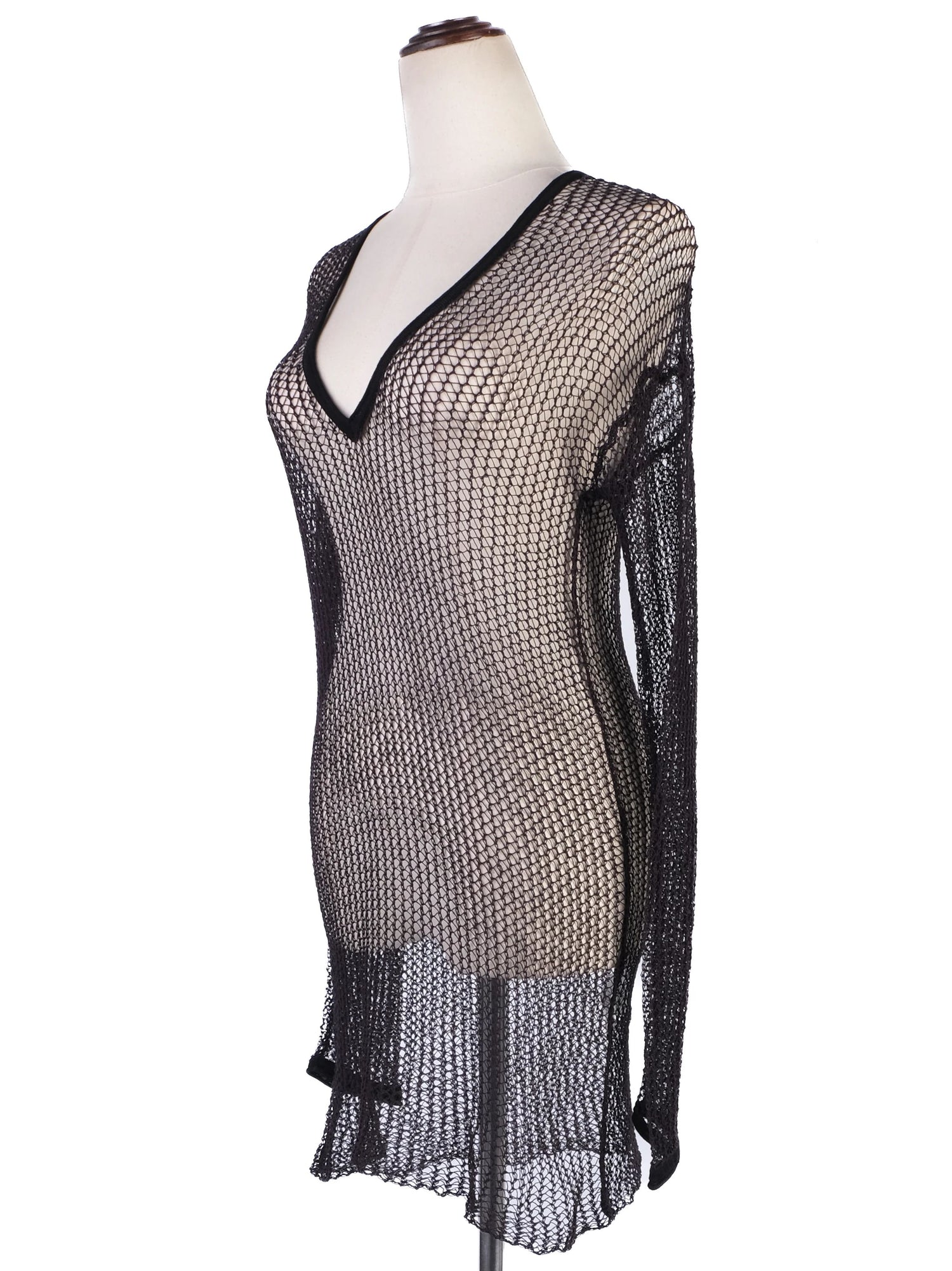 NEW By Malene Birger Black Mesh Dress Size XS V-Neck Long Sleeve