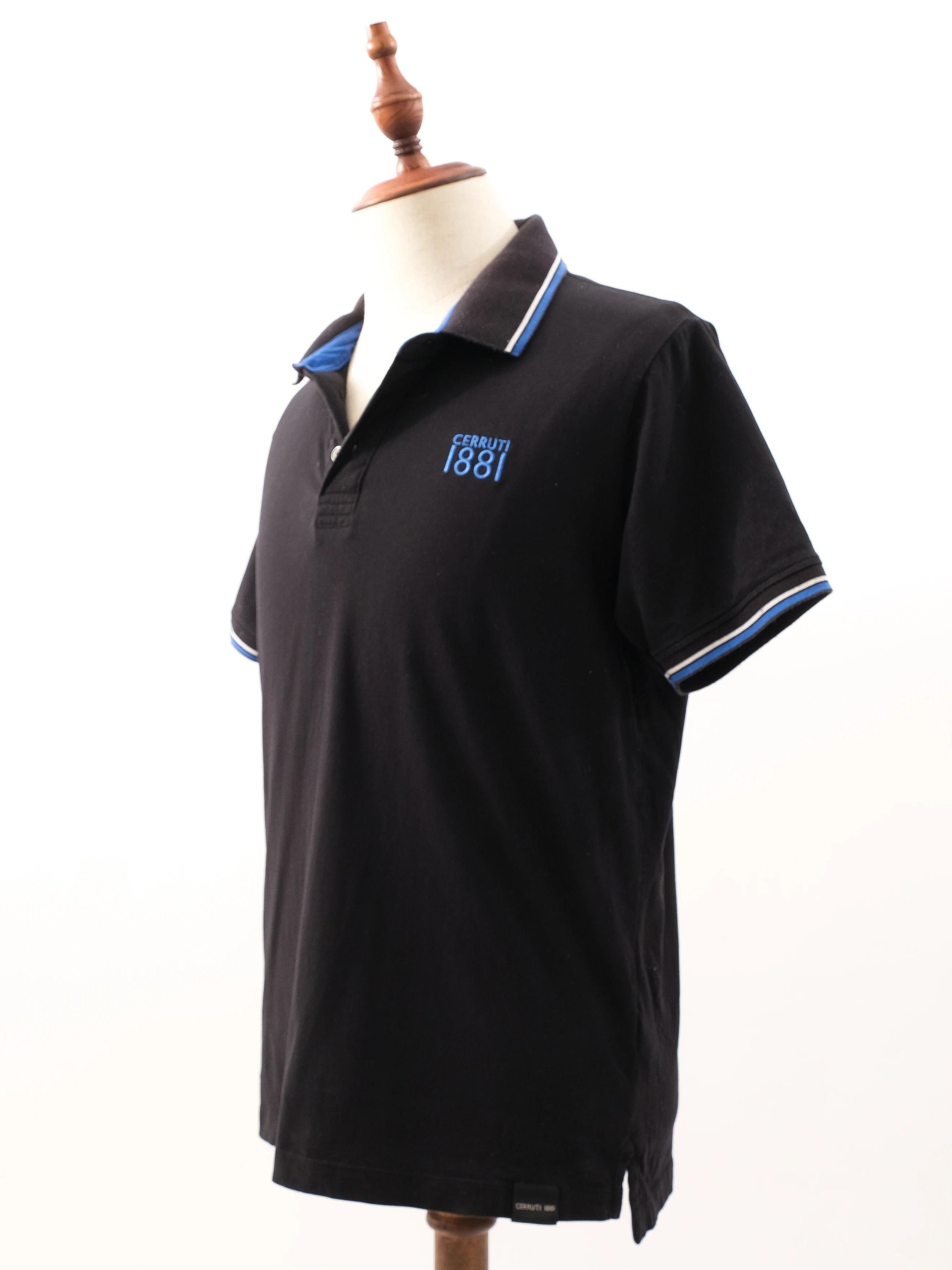 Excellent Cerruti 1881 Black Short Sleeve Polo Shirt with Blue Accents