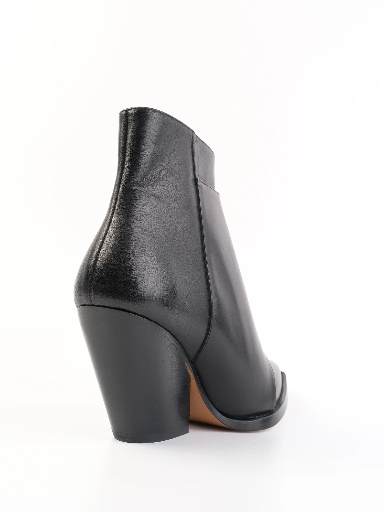 Excellent Iro Black Leather Ankle Boots with Side Zipper, Size 39