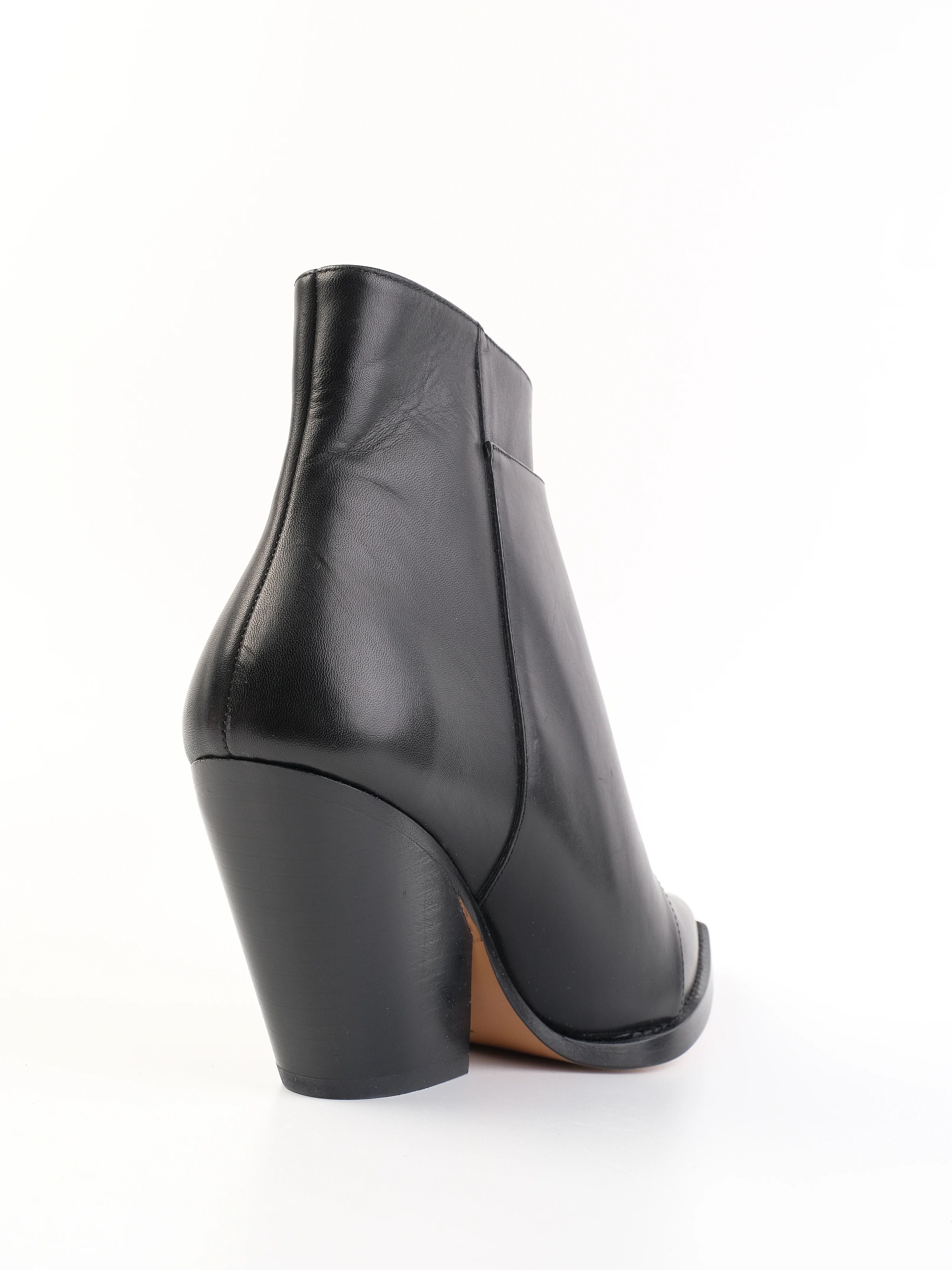 Excellent Iro Black Leather Ankle Boots with Side Zipper, Size 39