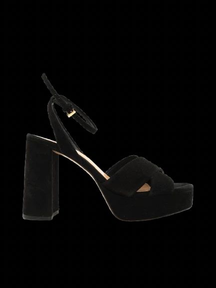 Excellent Uterque Black Genuine Suede Platform Heeled Sandals Size 39