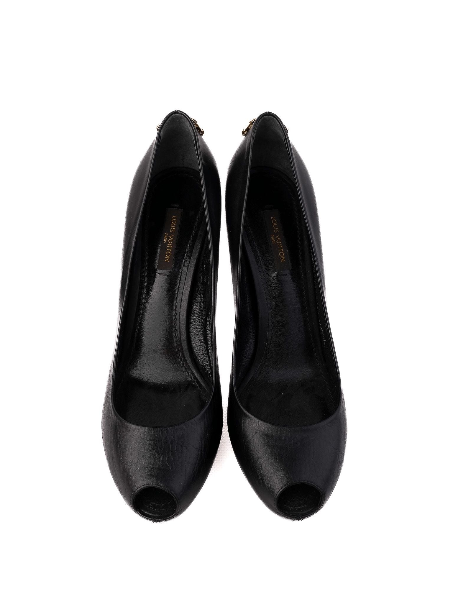 NEW Louis Vuitton Black Leather High-Heeled Shoes Size 38