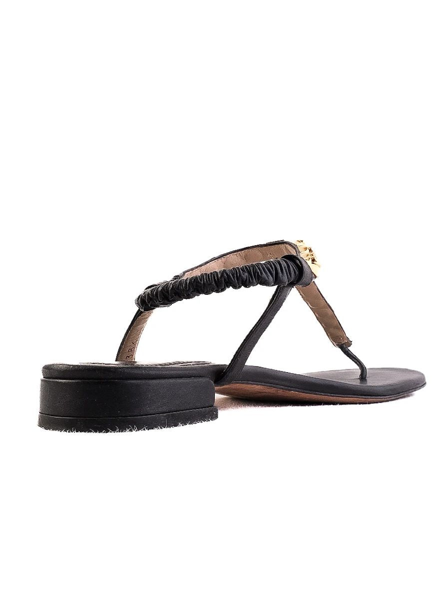 Stuart Weitzman Black Leather Sandals with Gold Studs Size 38.5