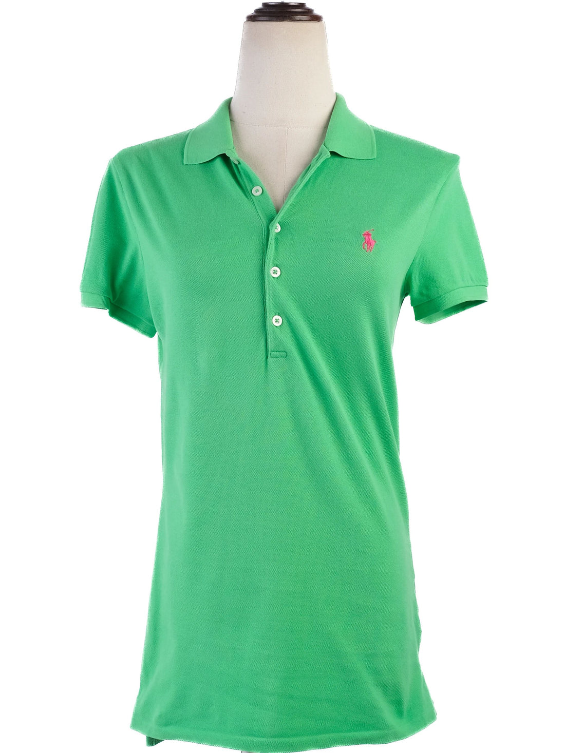 Excellent Ralph Lauren Green Polo Shirt Size M with Pink Logo
