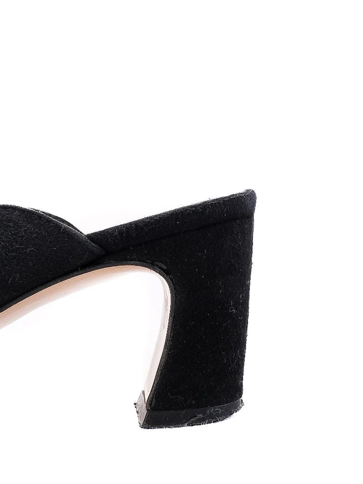 Excellent Uterque Black High-Heeled Mules Size 36 Genuine Suede