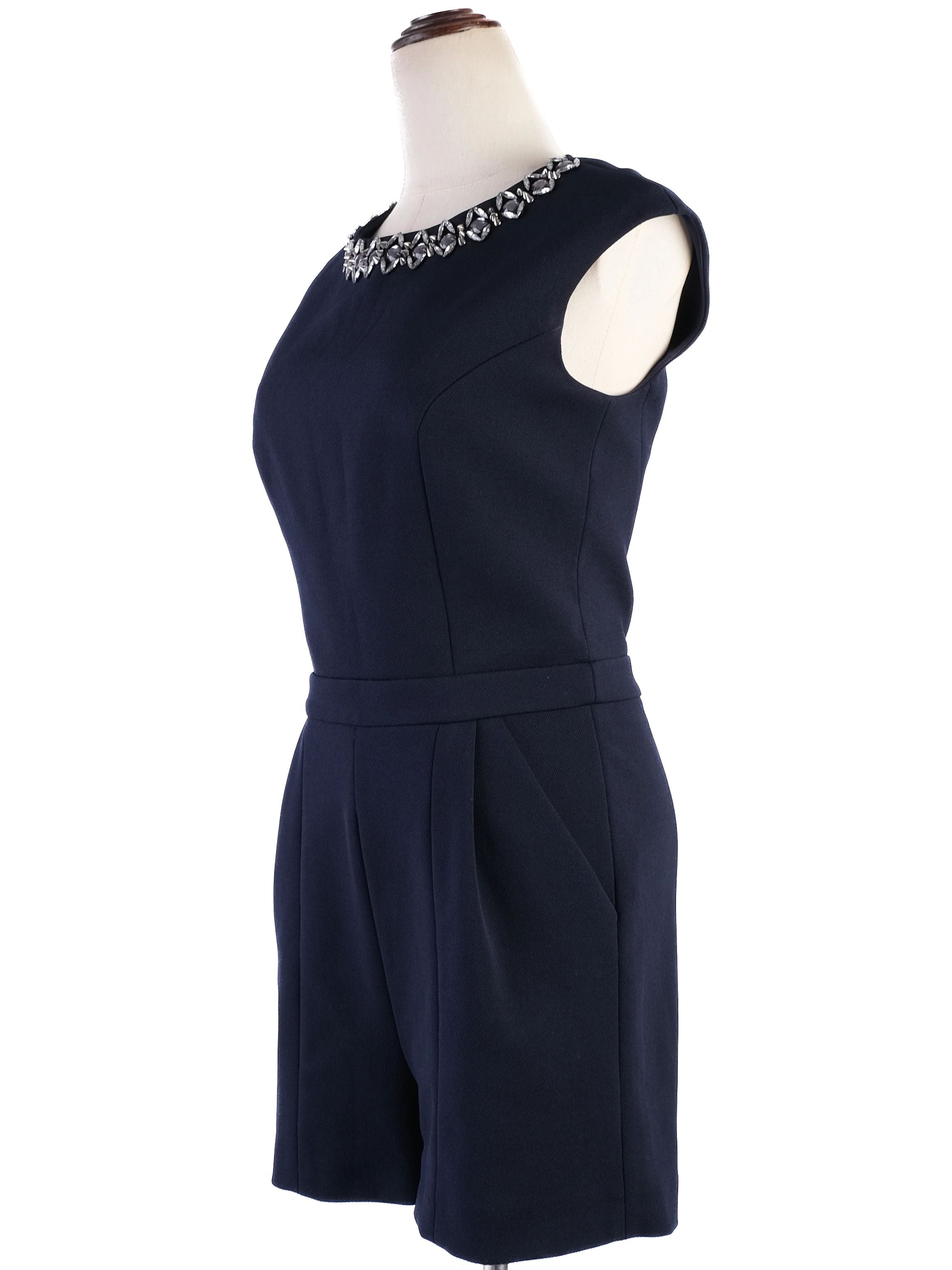 Excellent Ted Baker Navy Blue Sleeveless Romper Size S with Embellished Neckline