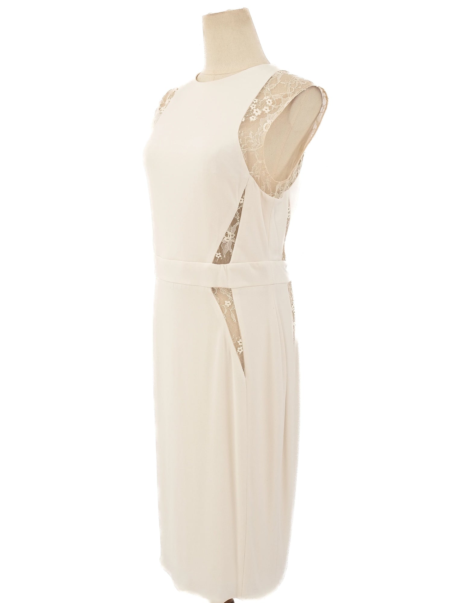 Excellent Elie Saab White Sleeveless Dress Size L with Lace Details