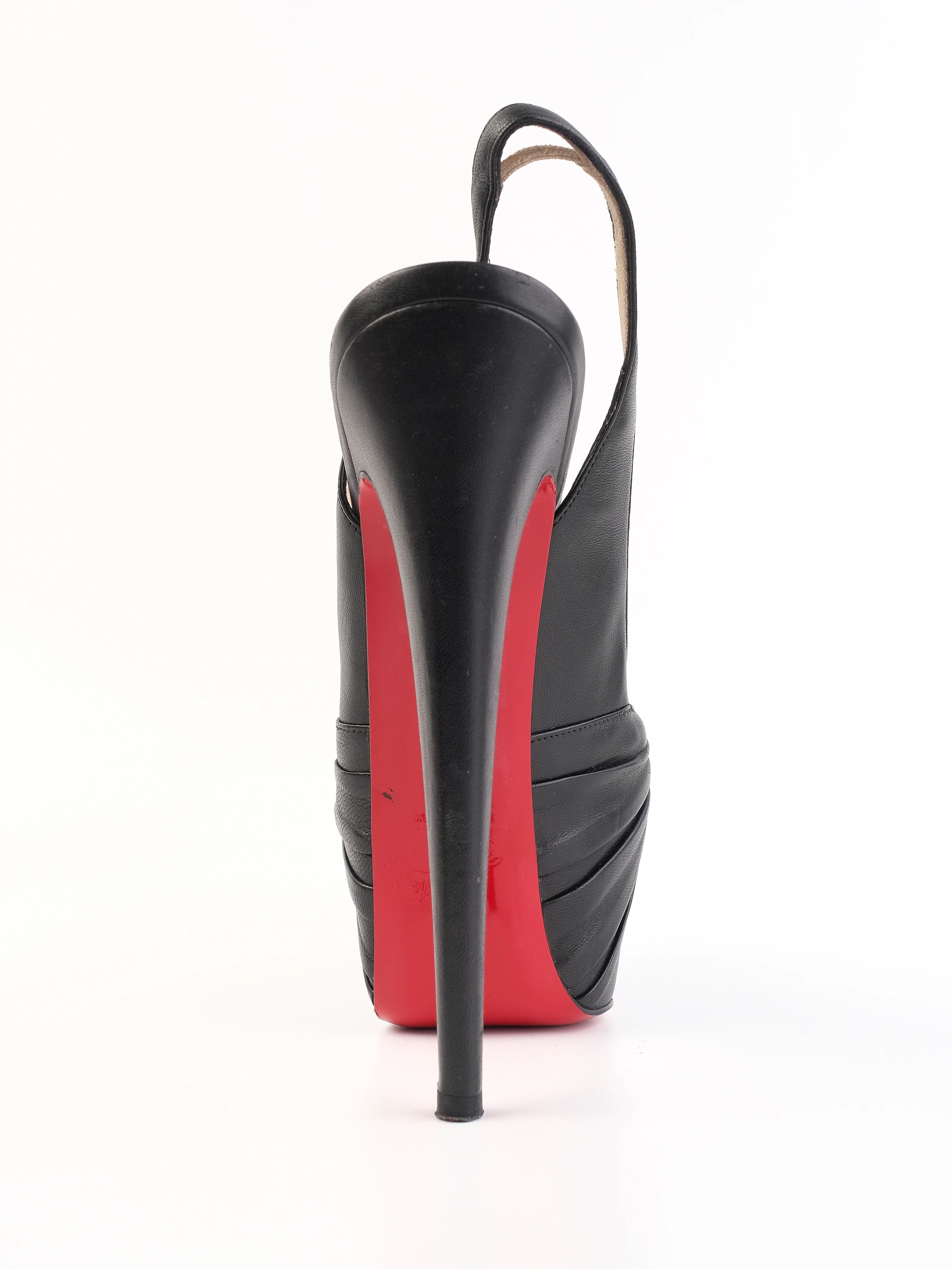 Excellent Christian Louboutin Black Peep-Toe Slingback Heels Size 38