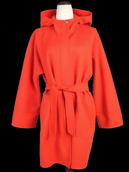 Excellent Max Mara Red Hooded Coat Size S in Fine Angora