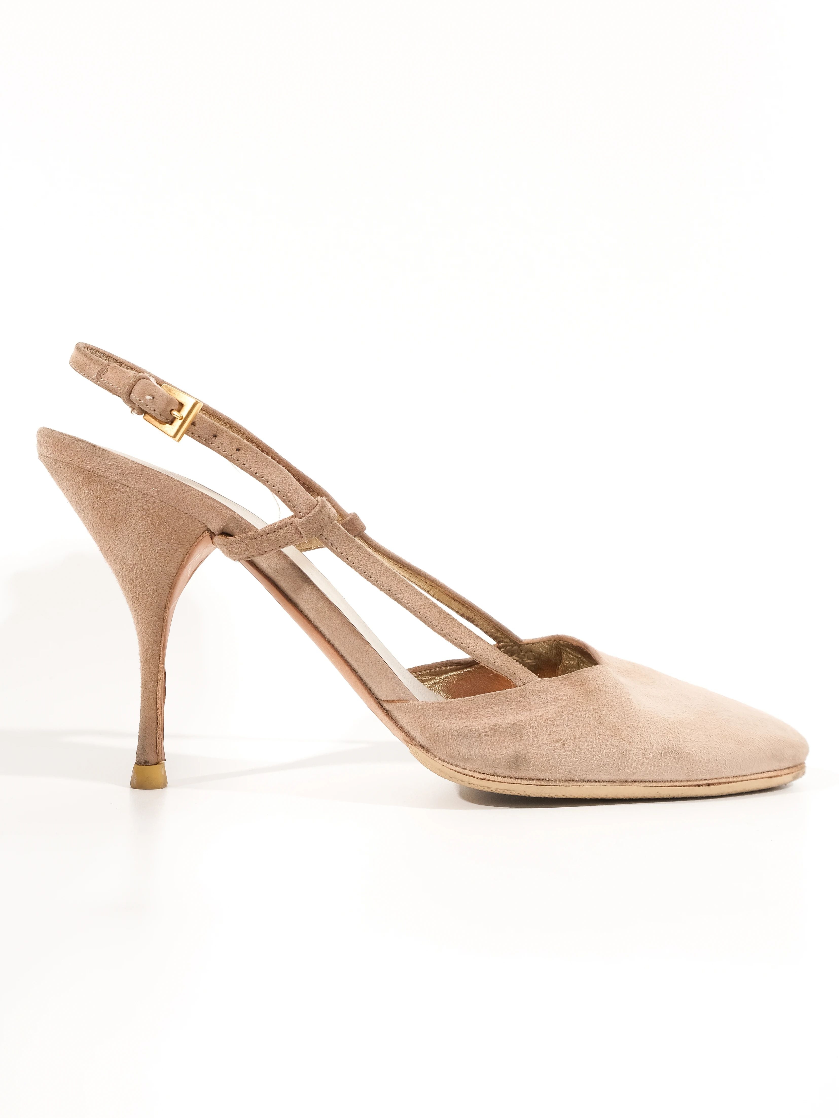 Average Prada Gray Leather High-Heeled Slingback Shoes Size 38