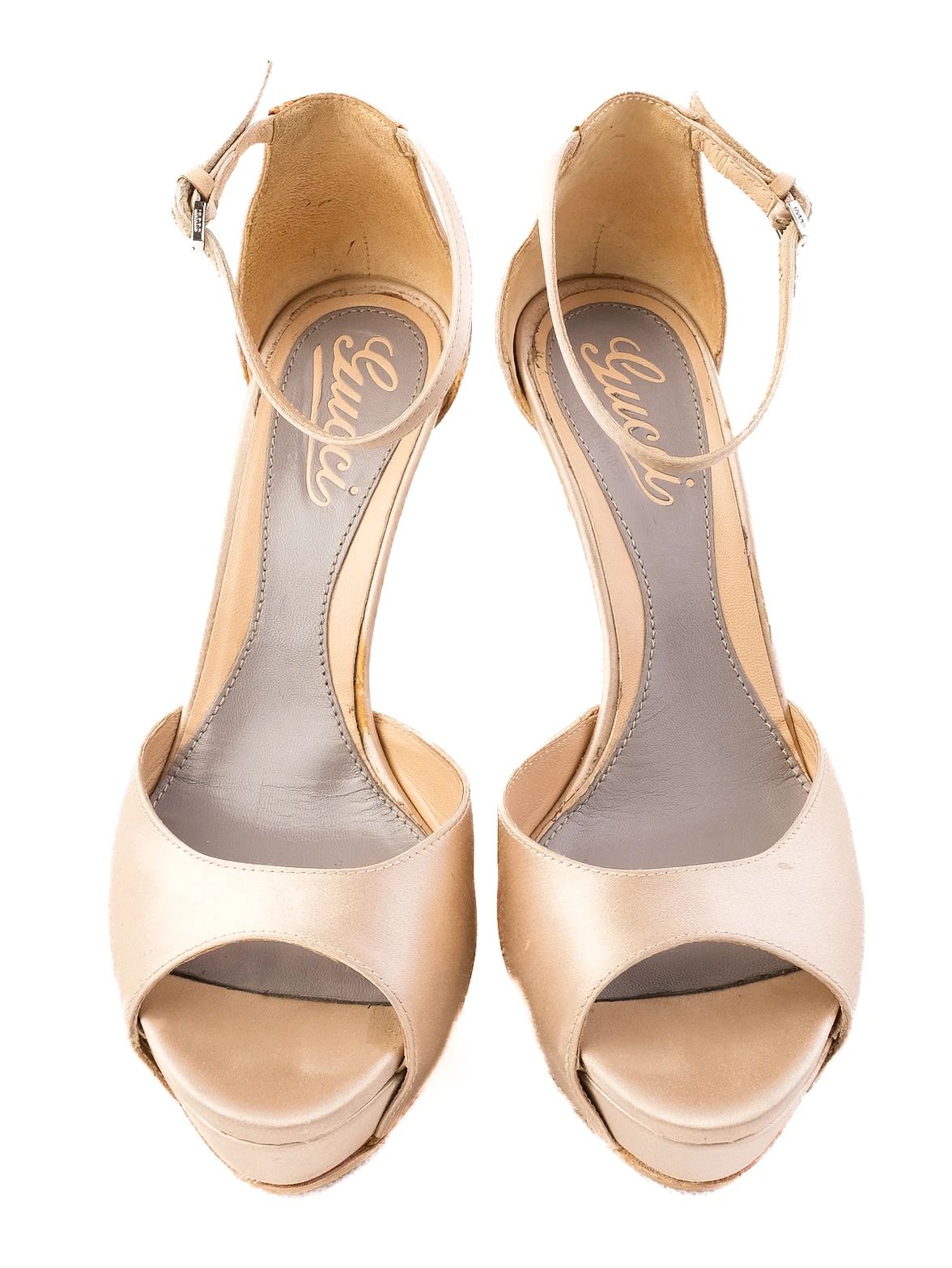 Excellent Gucci High-Heeled Shoes White Fabric Open Toe Size N/A