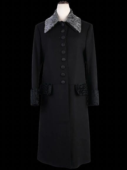 Excellent Dolce Gabbana Black Wool Coat with Textured Collar Size S