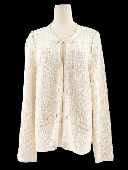 Excellent Escada White Wool Jacket Size L with Textured Knit