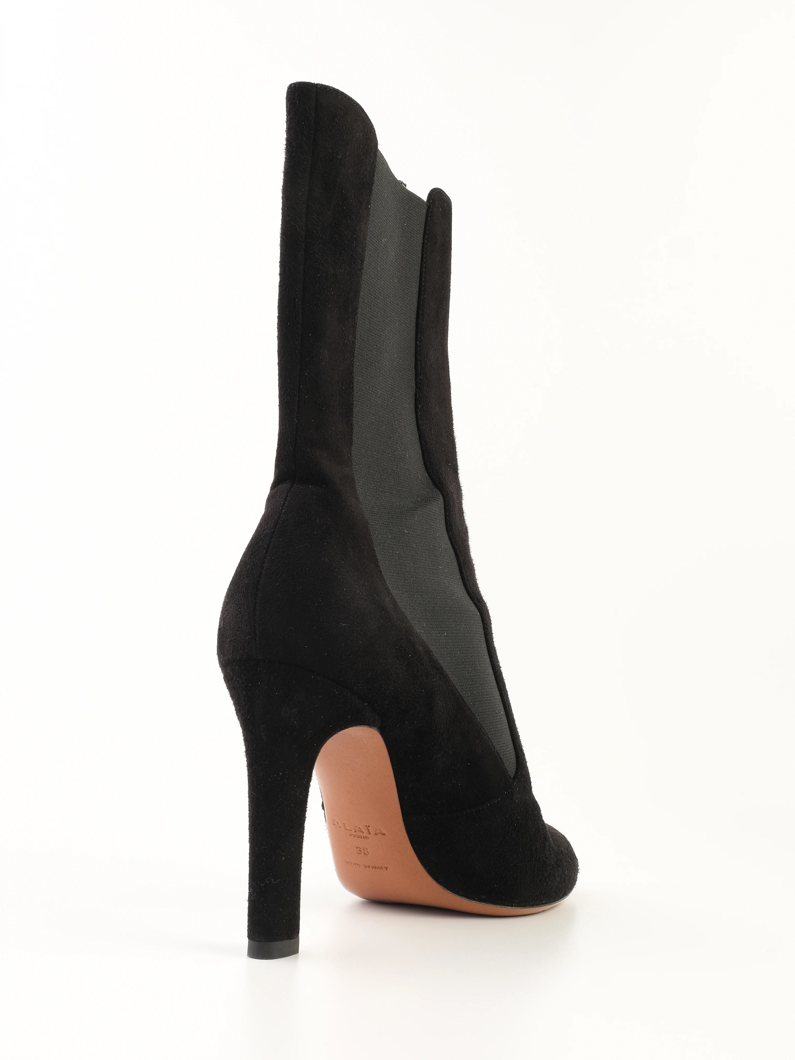 Excellent Alaia Black Genuine Suede High-Heeled Ankle Boots
