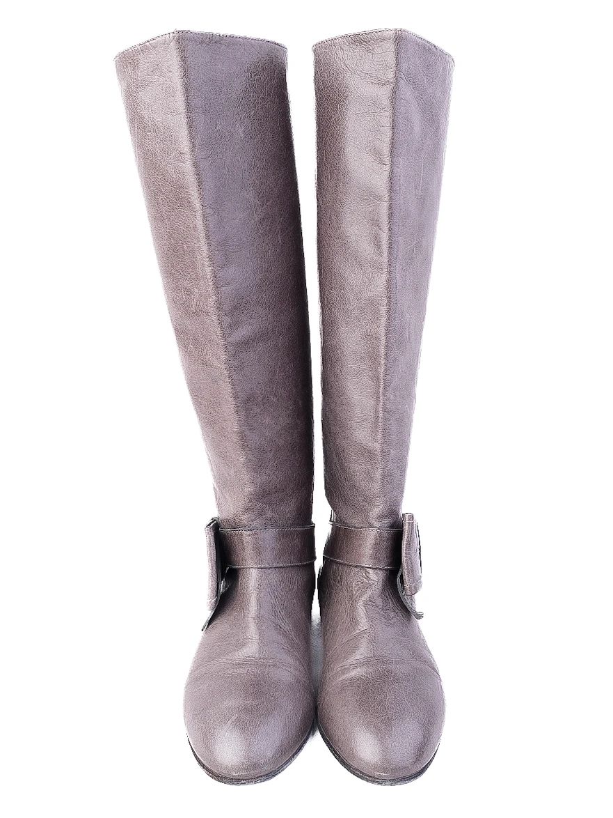 Red Valentino Gray Leather Knee-High Boots with Bow Detail Size 38
