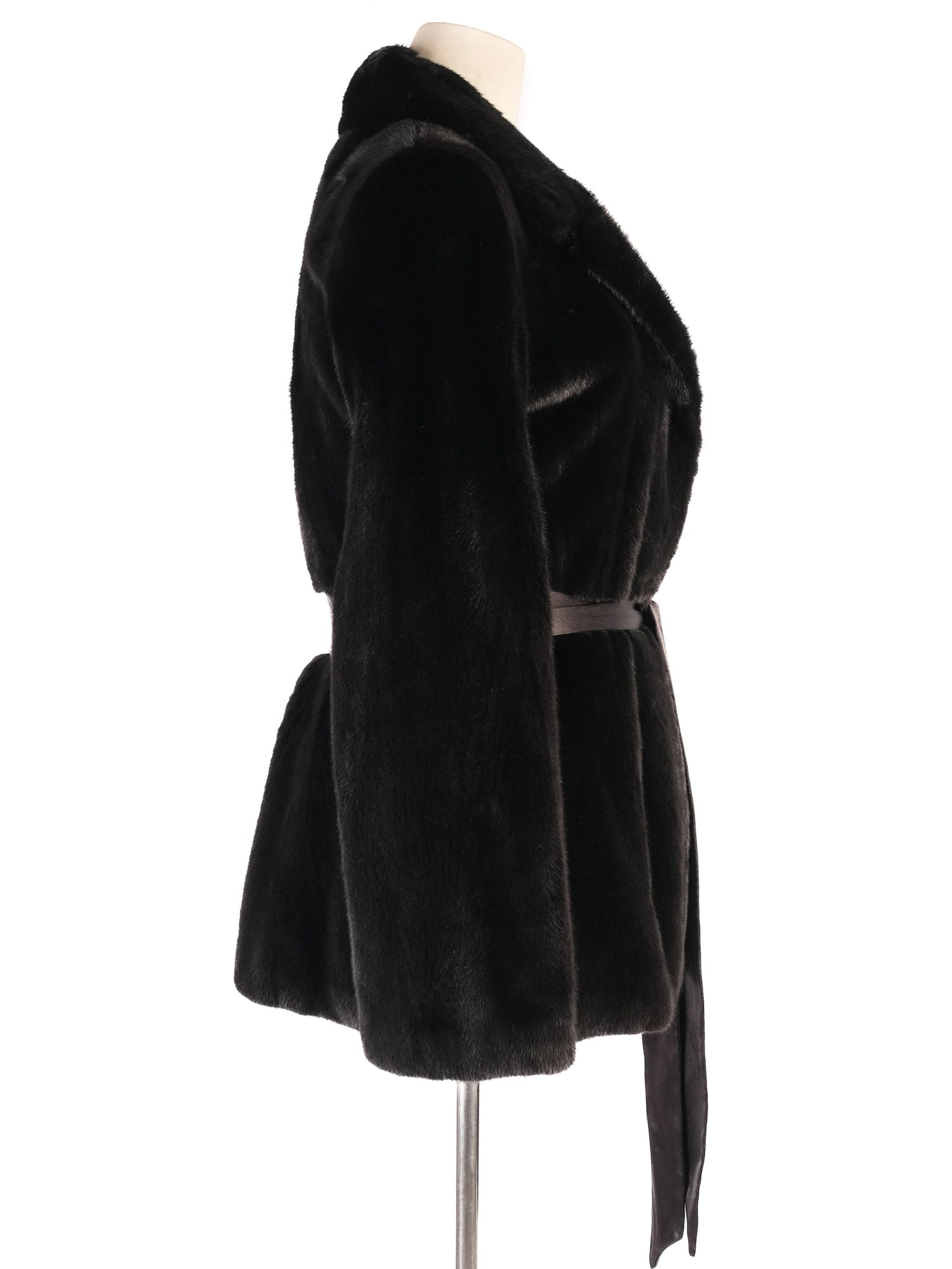 Perfect Blackglama Black Fur Coat with Belt Size S