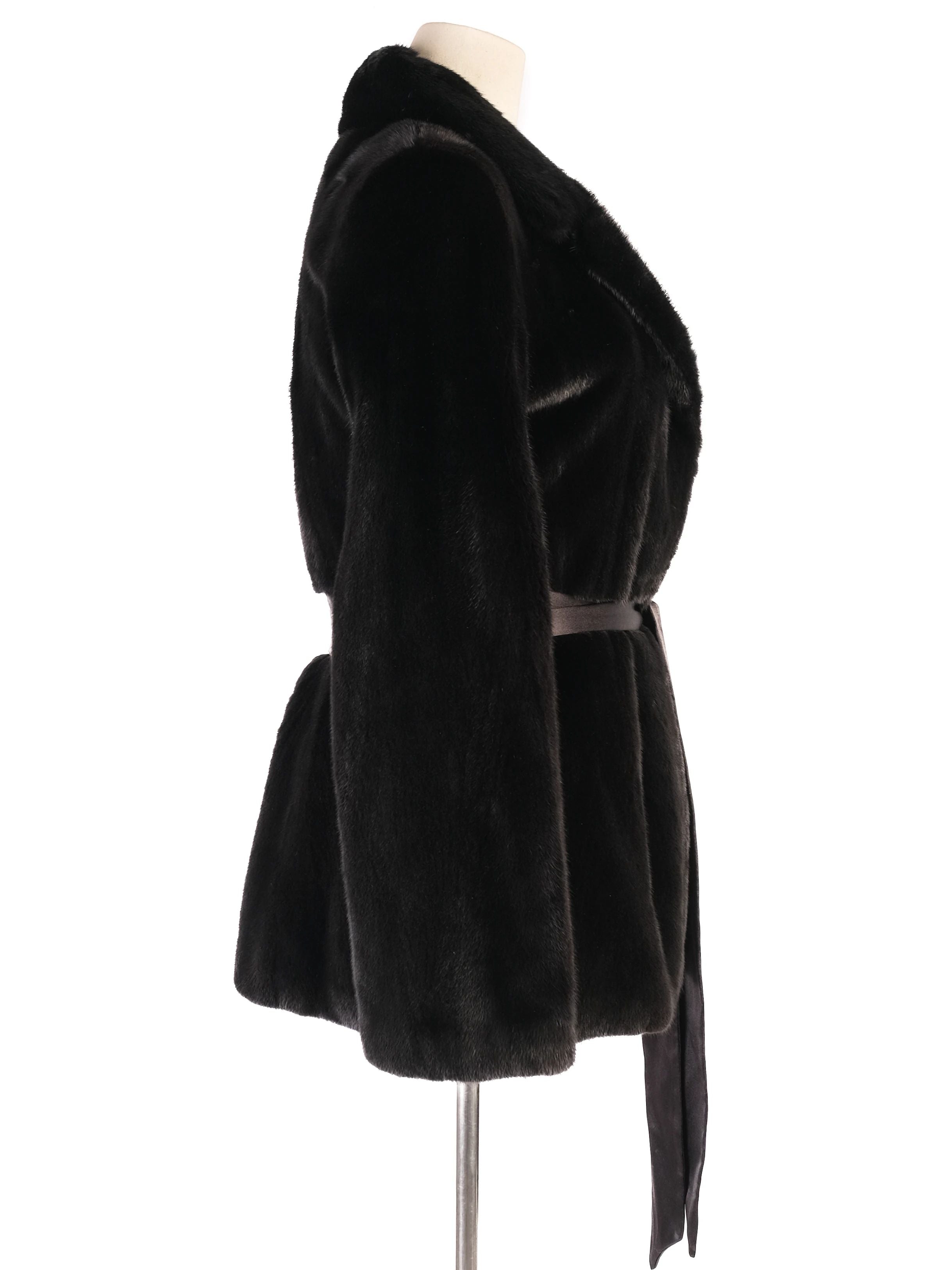 Perfect Blackglama Black Fur Coat with Belt Size S