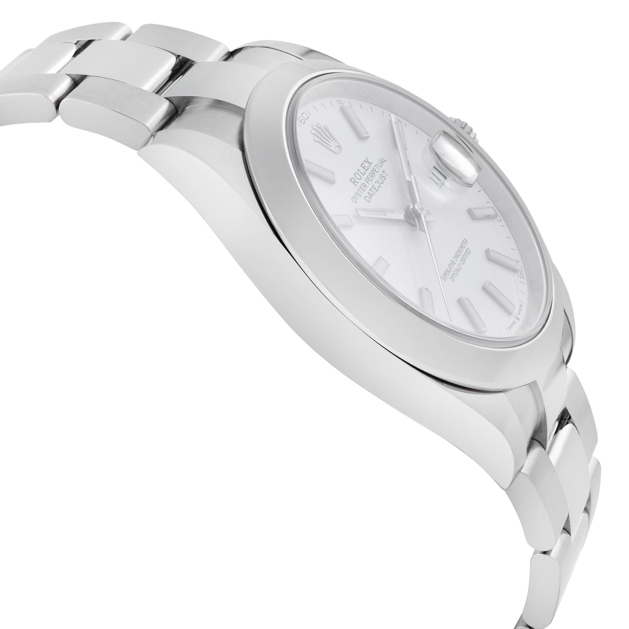 Rolex Datejust 41 Steel White Index Dial Smooth Bezel Automatic Men Watch 126300