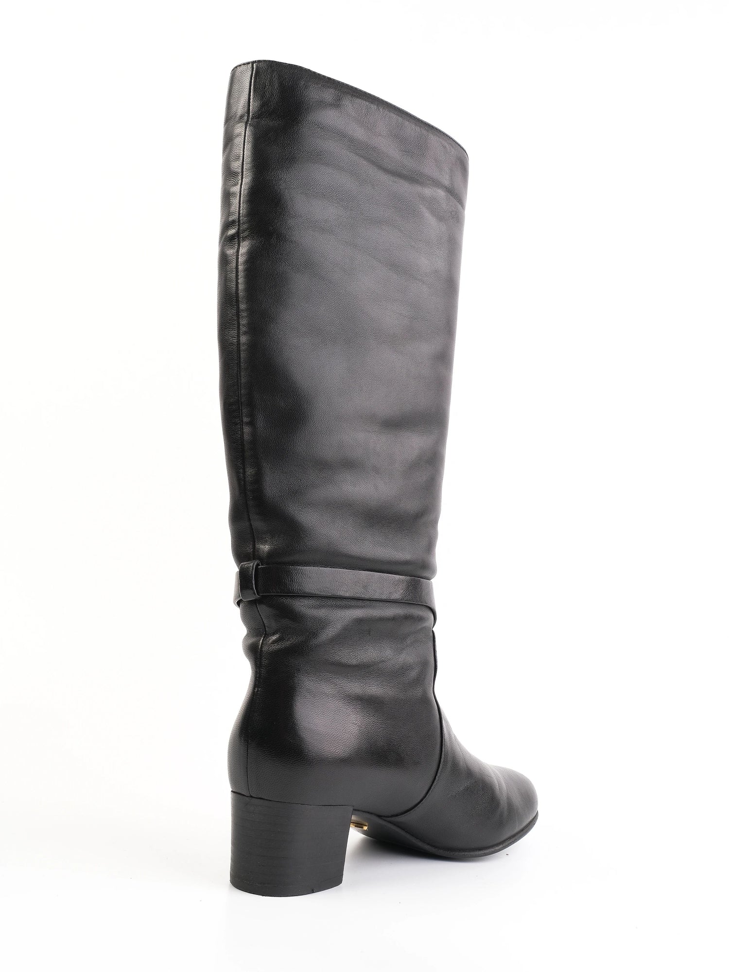 Excellent Sergio Rossi Black Leather High Boots Size 38 with Gold Buckle