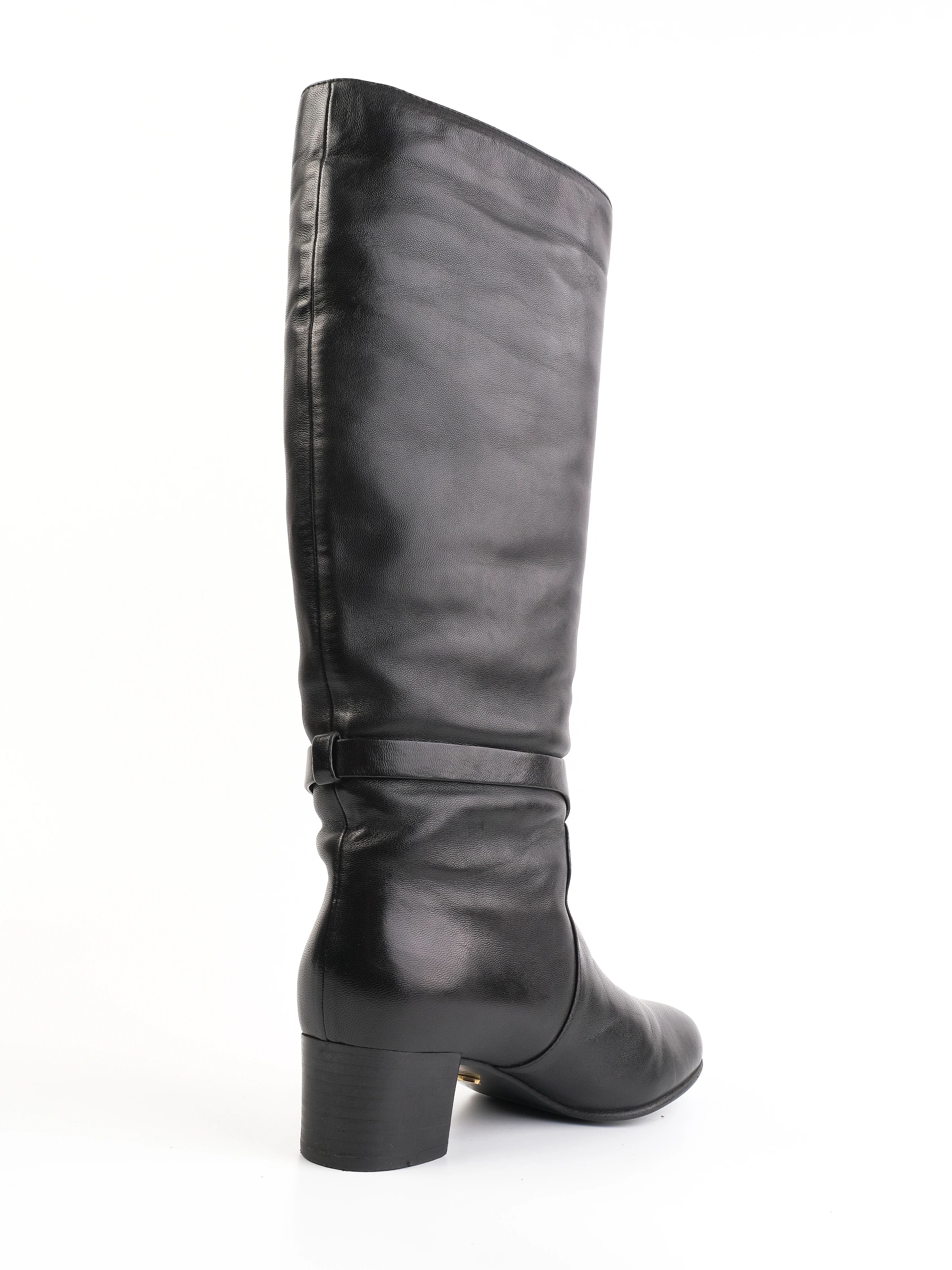 Excellent Sergio Rossi Black Leather High Boots Size 38 with Gold Buckle