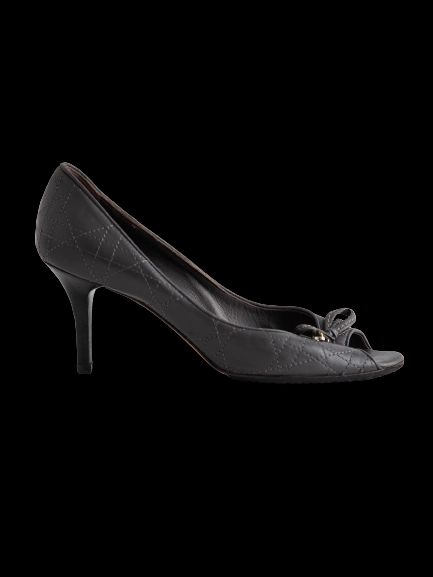 Good Dior Gray Leather Peep-Toe High Heels Size 37.5