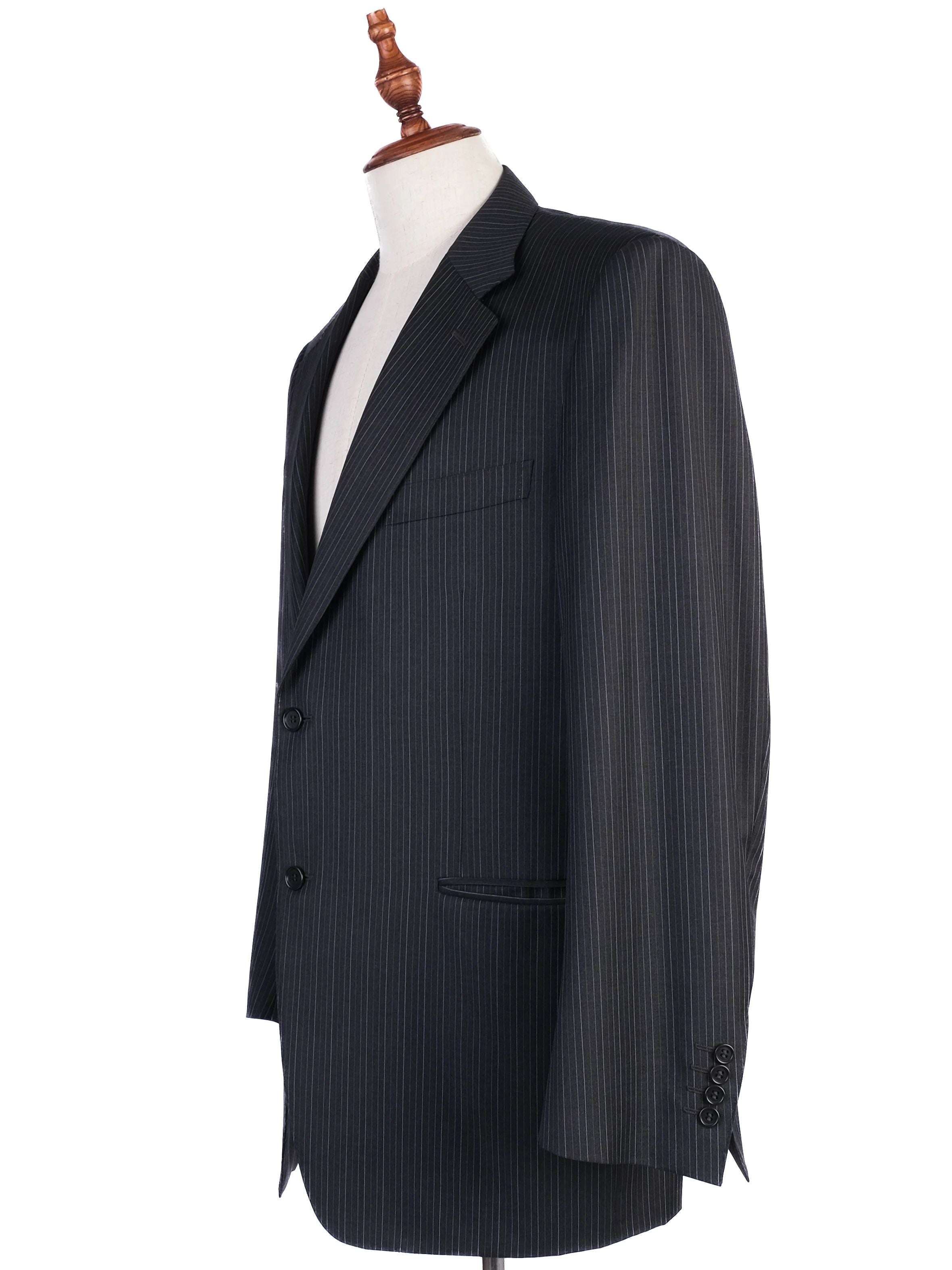 Excellent Canali Black Wool Suit Jacket Men Size XXL Pinstripe