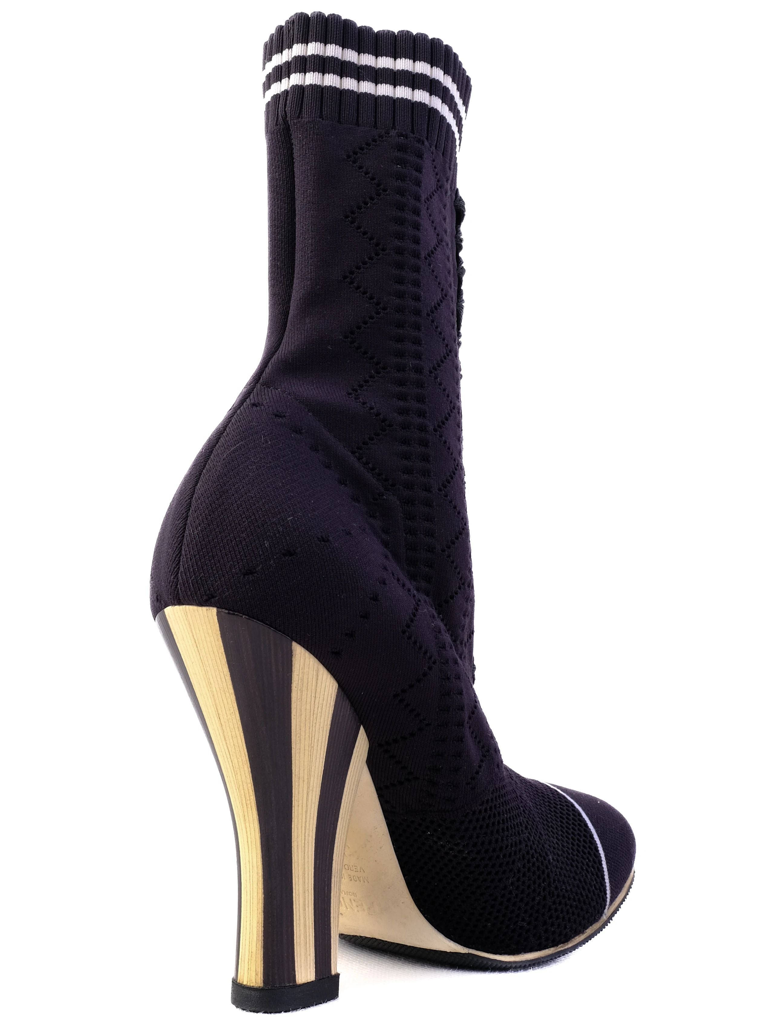 Excellent Fendi Black High-Heeled Sock Boot Shoes Size 37.5