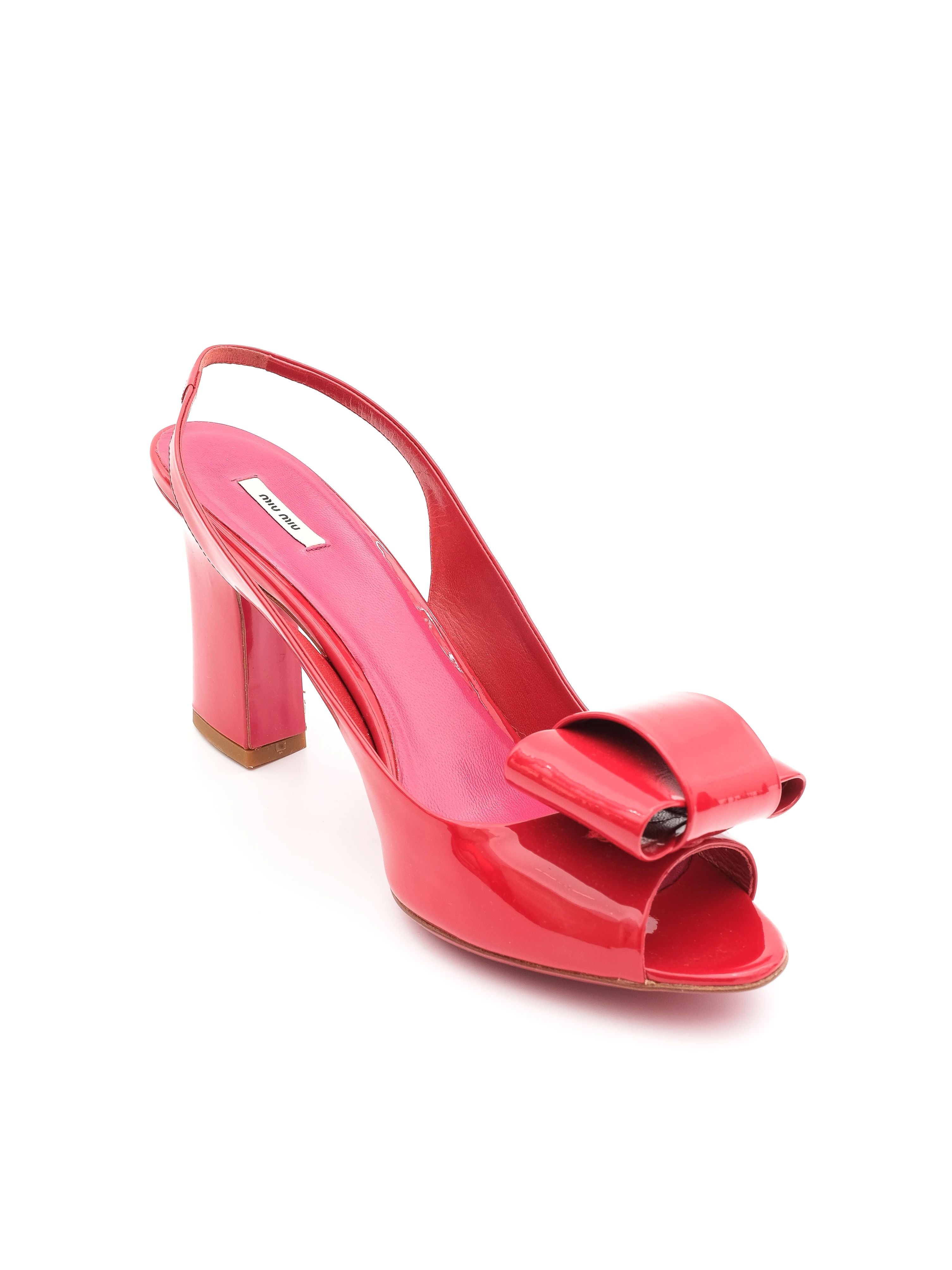 Excellent Miu Miu Red Patent Leather Slingback Heels Size 40