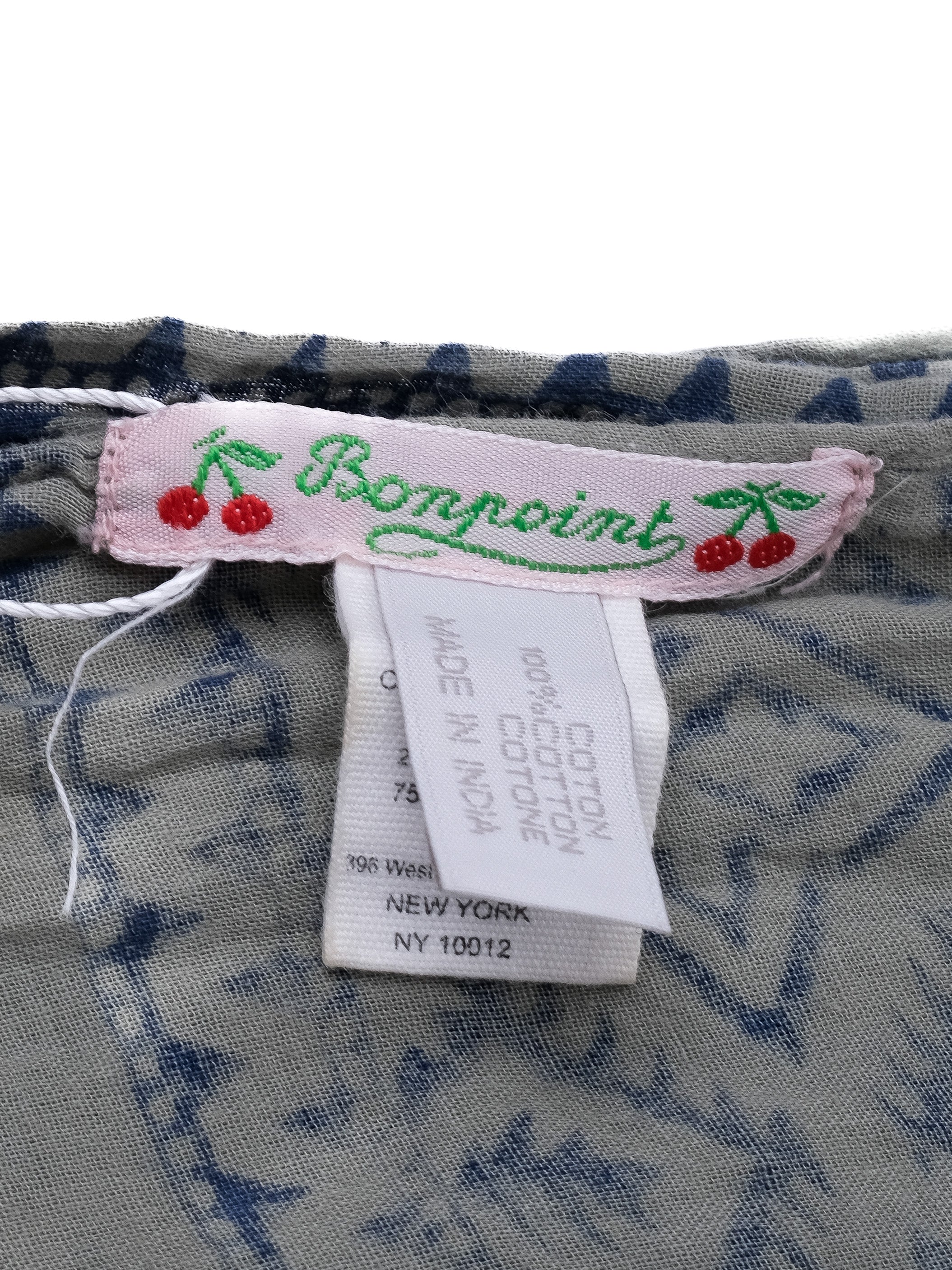 Excellent Bonpoint Geometric Patterned Scarf Cotton Gray Blue Design