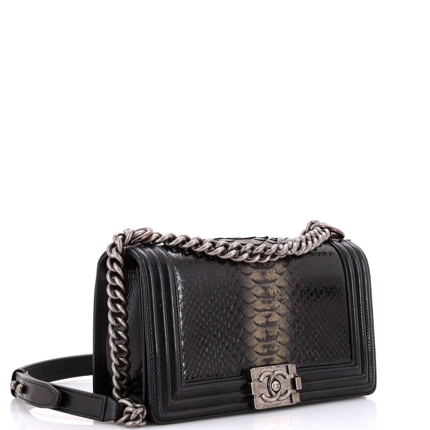 Chanel Boy Flap Bag Python And Patent Old Medium