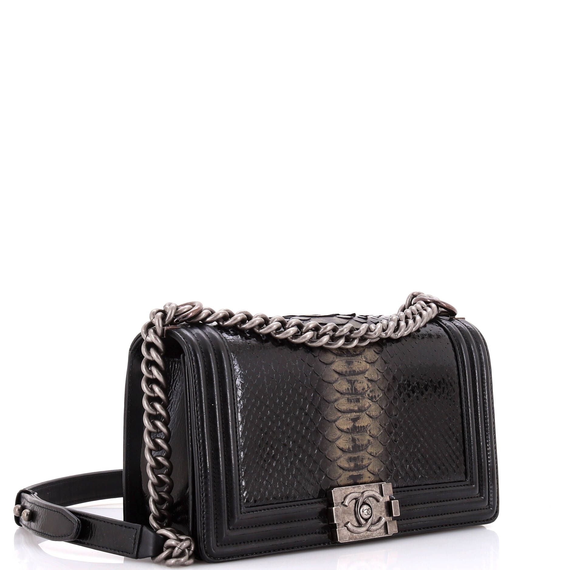 Chanel Boy Flap Bag Python And Patent Old Medium