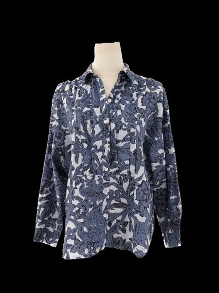 Burberry Blue Floral Animal Print Button-Up Shirt Women Size M