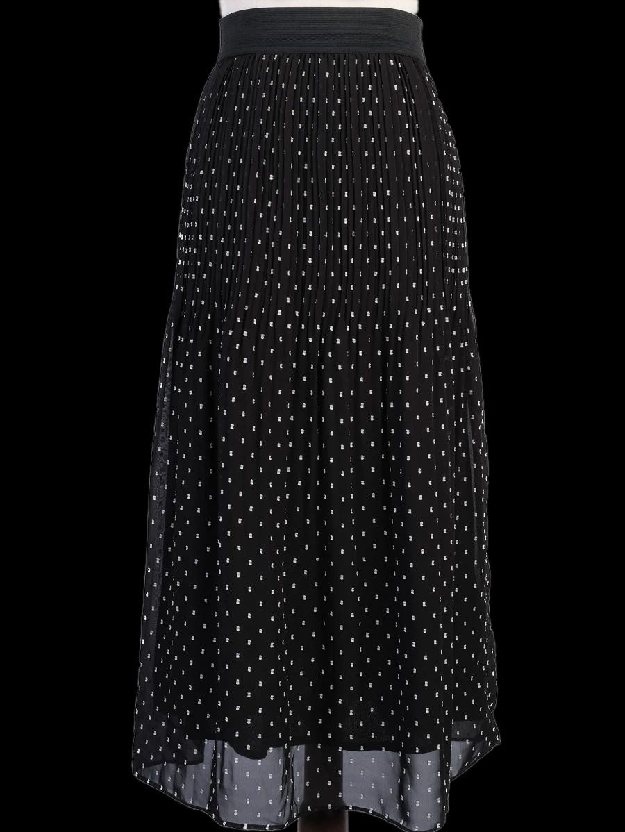 Excellent Maje Black Pleated Polka Dot Skirt Size XS