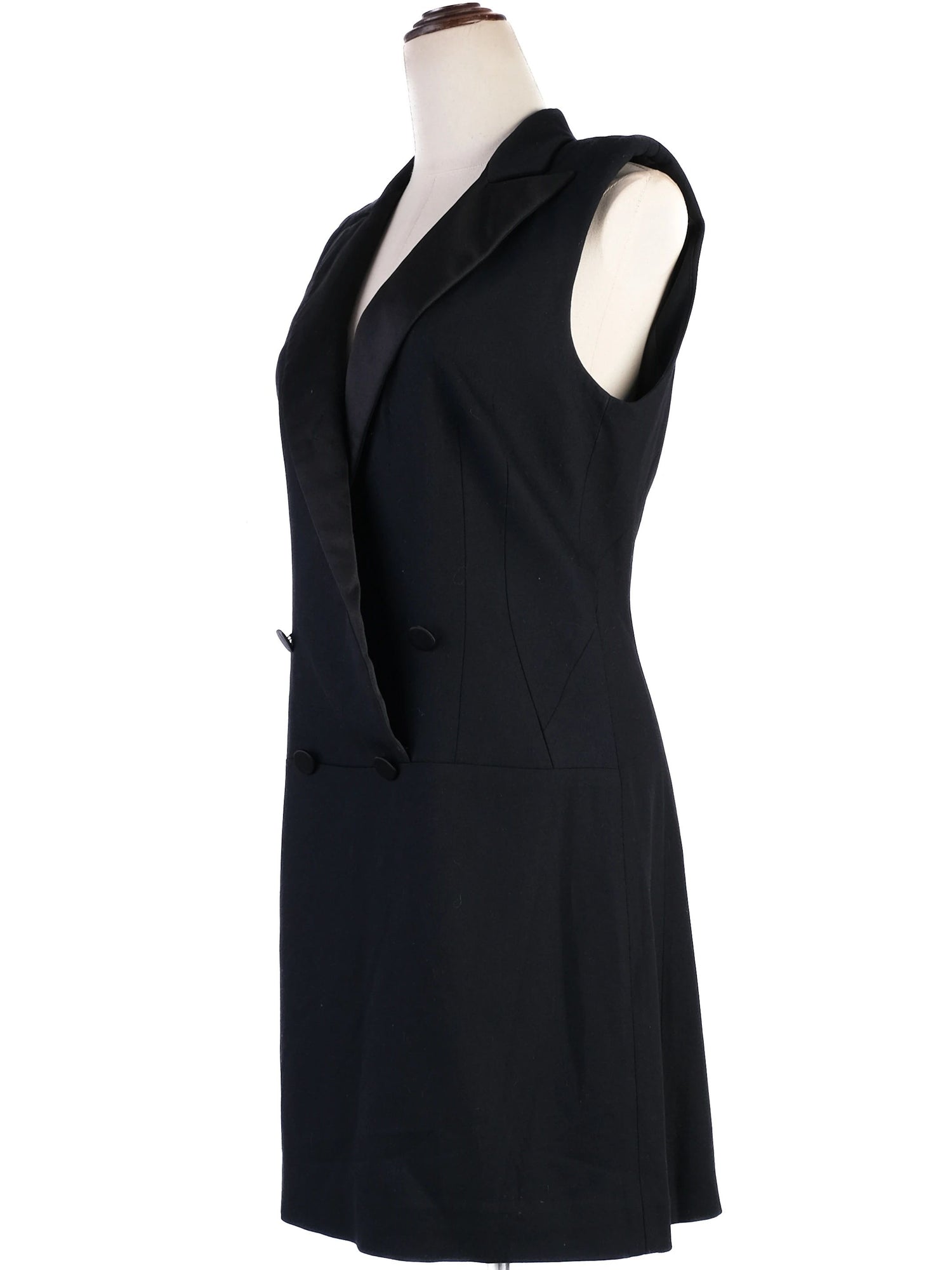 Excellent Alexander McQueen Black Wool Dress Size M Double-Breasted