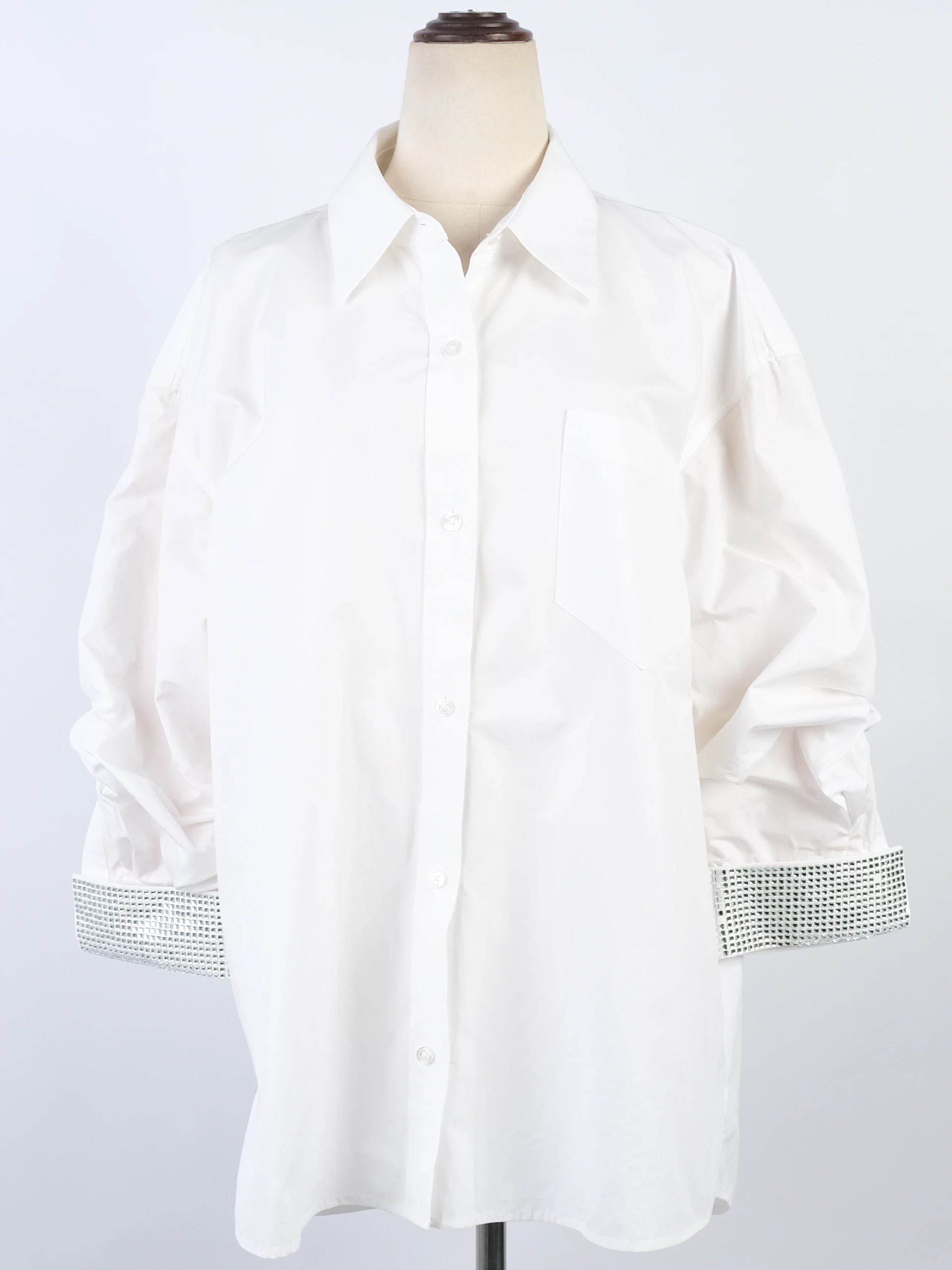 Excellent Alexander Wang White Cotton Collared Shirt with Embellished Cuffs