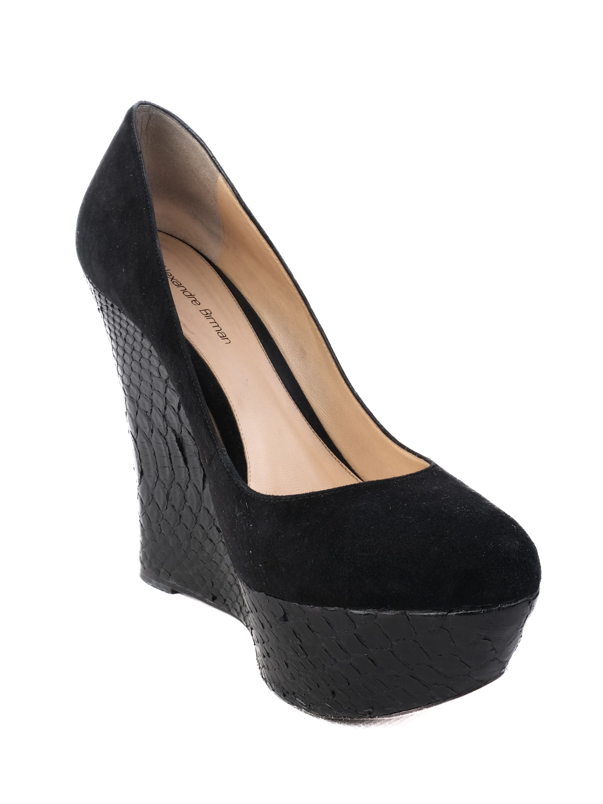 Excellent Alexandre Birman Black Leather Platform Wedge Size 40