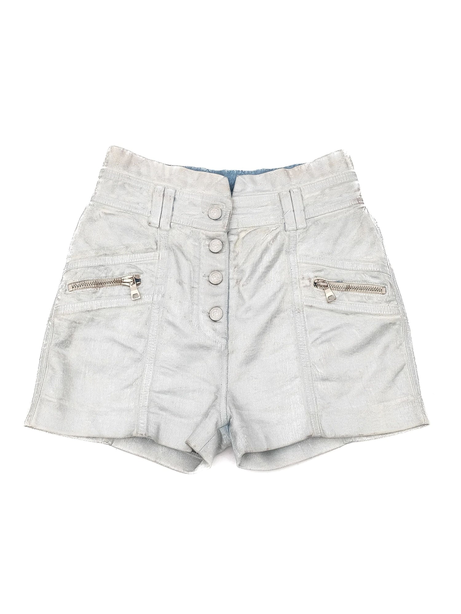 Excellent Balmain Gray Cotton Denim Shorts Size S