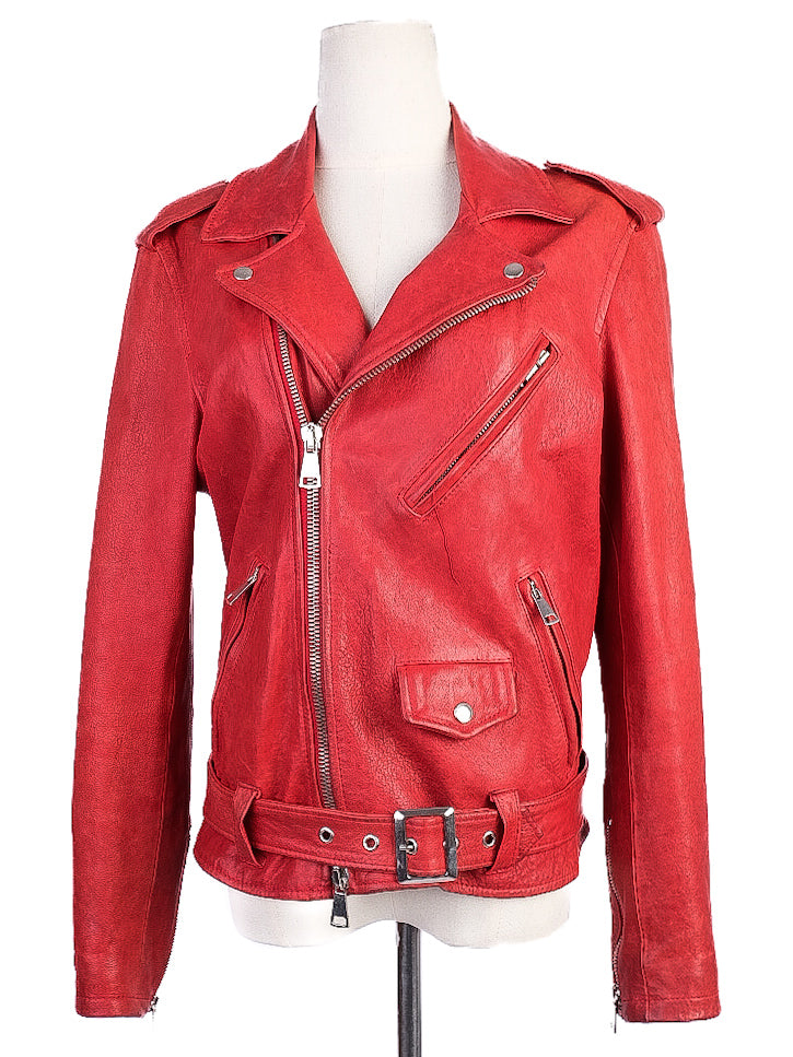 Ermanno Scervino Red Leather Biker Jacket Women&