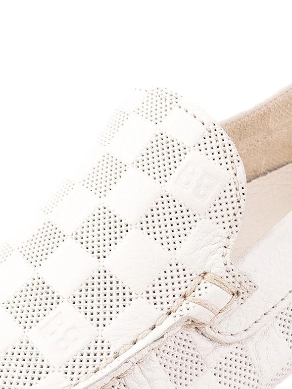 Excellent Baldinini White Leather Loafers with Checkered Pattern