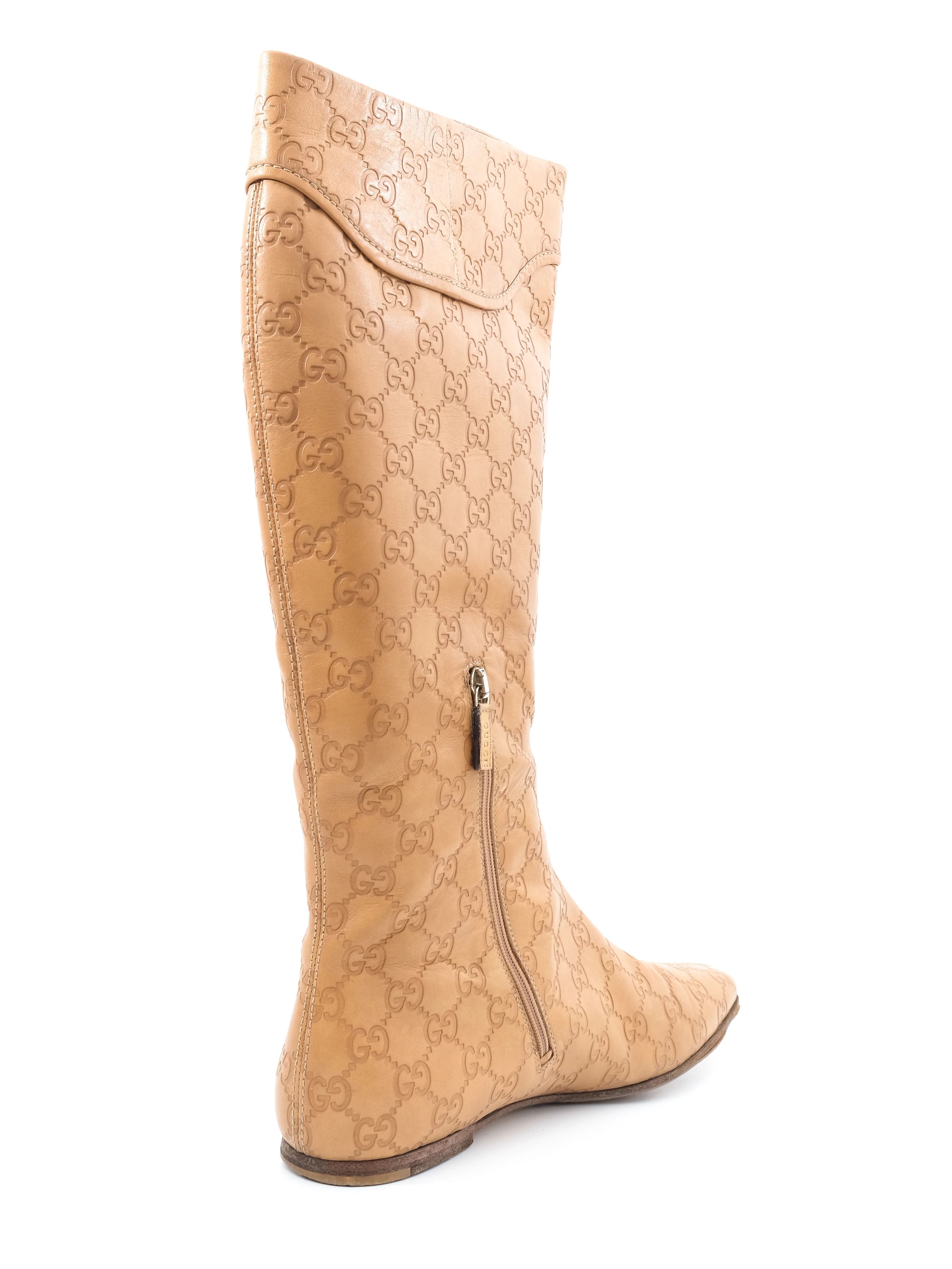 Excellent Gucci Orange Leather Knee-High Boots Size 41 with Metallic Design