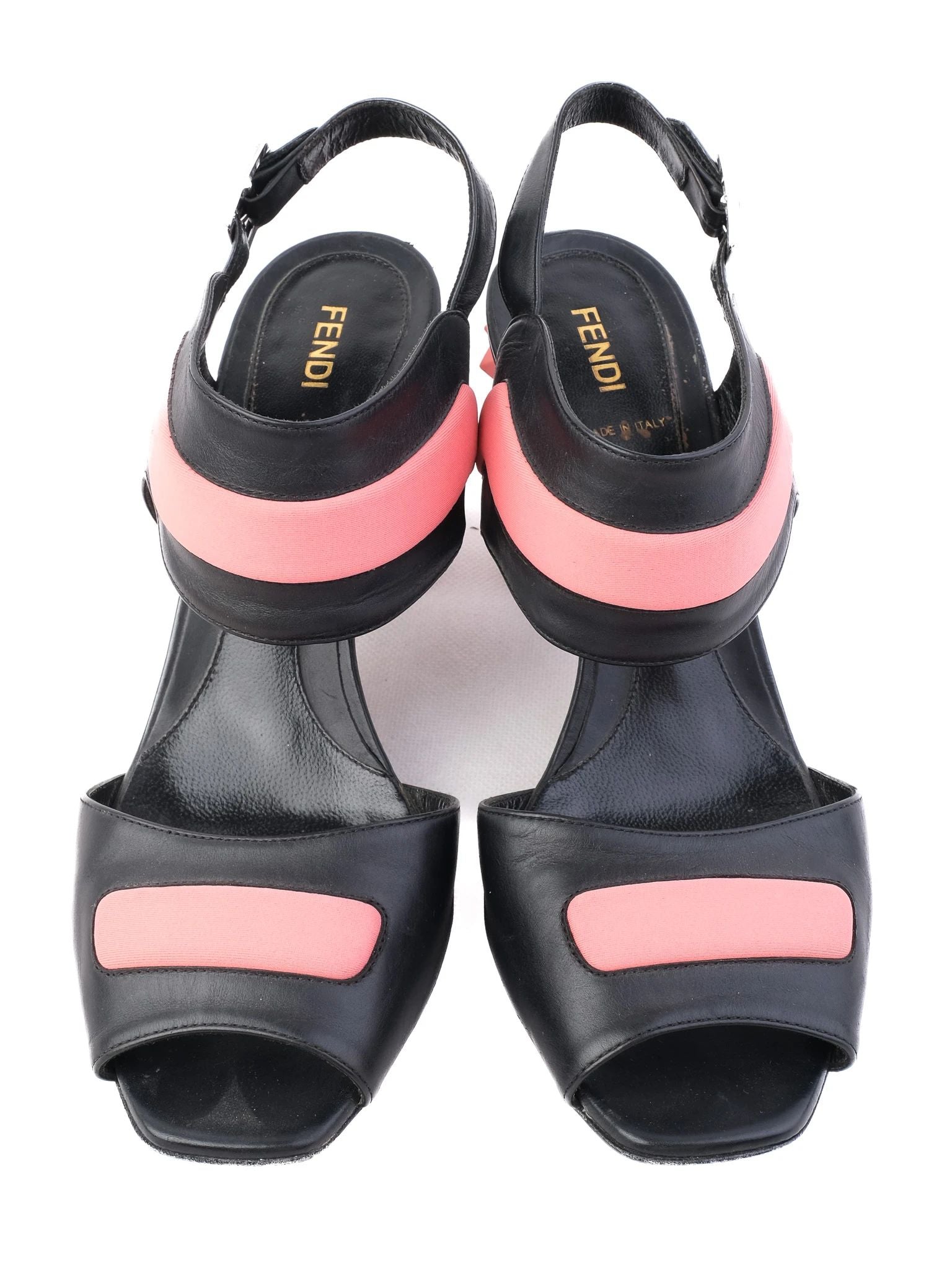 Excellent Fendi High-Heeled Sandals Black Leather Size 39.5