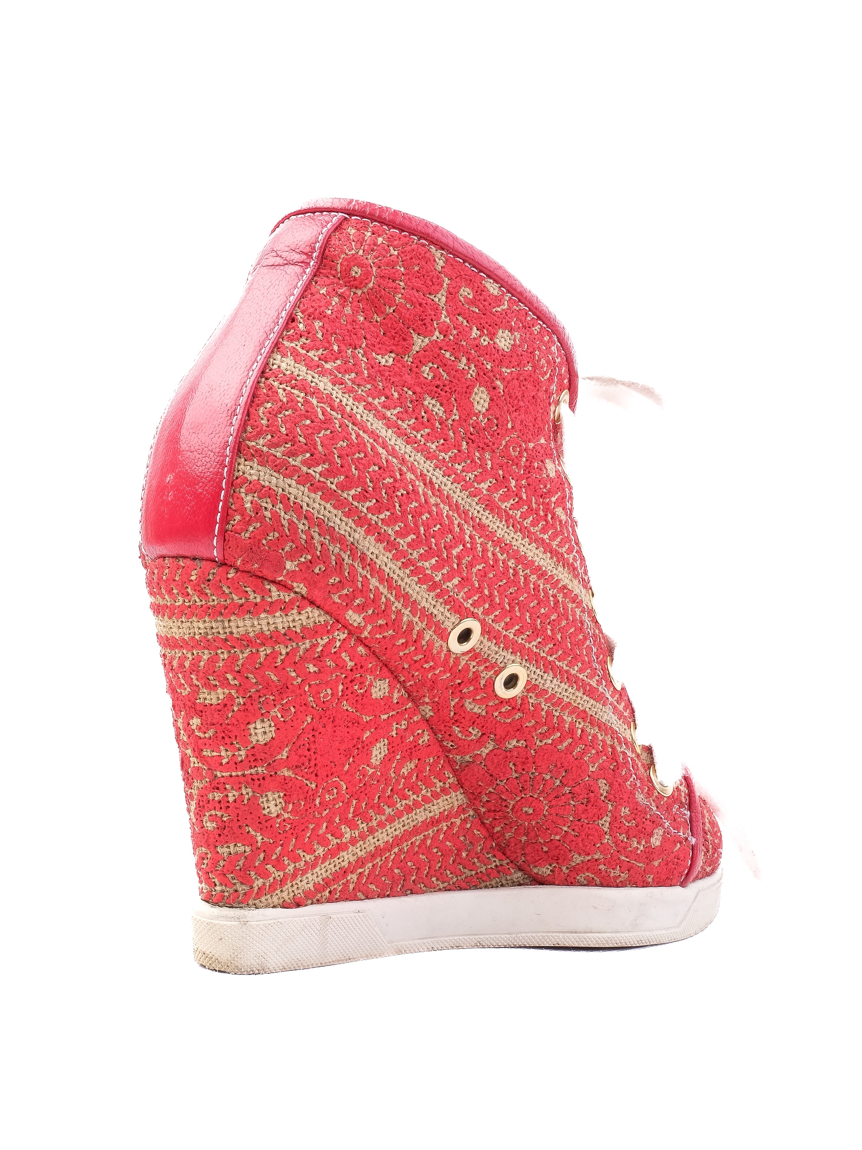 Excellent Judari Red Textile Wedge Heel Shoes Size 35 with White Laces
