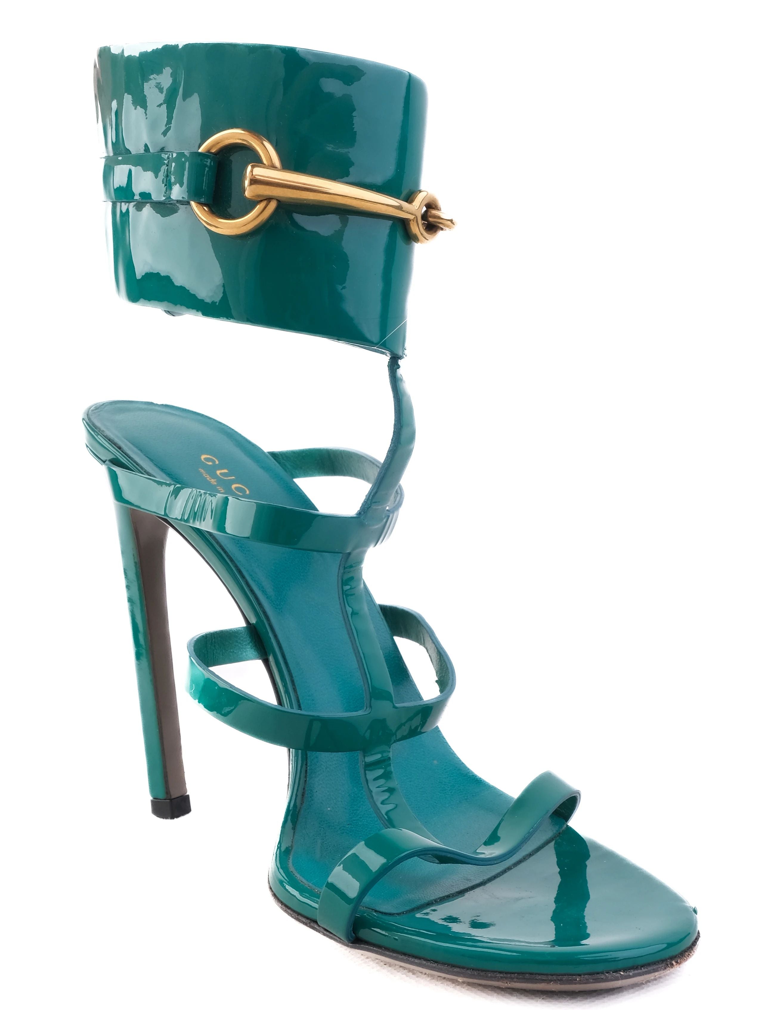 Excellent Gucci Green Leather High-Heeled Sandals Size 38