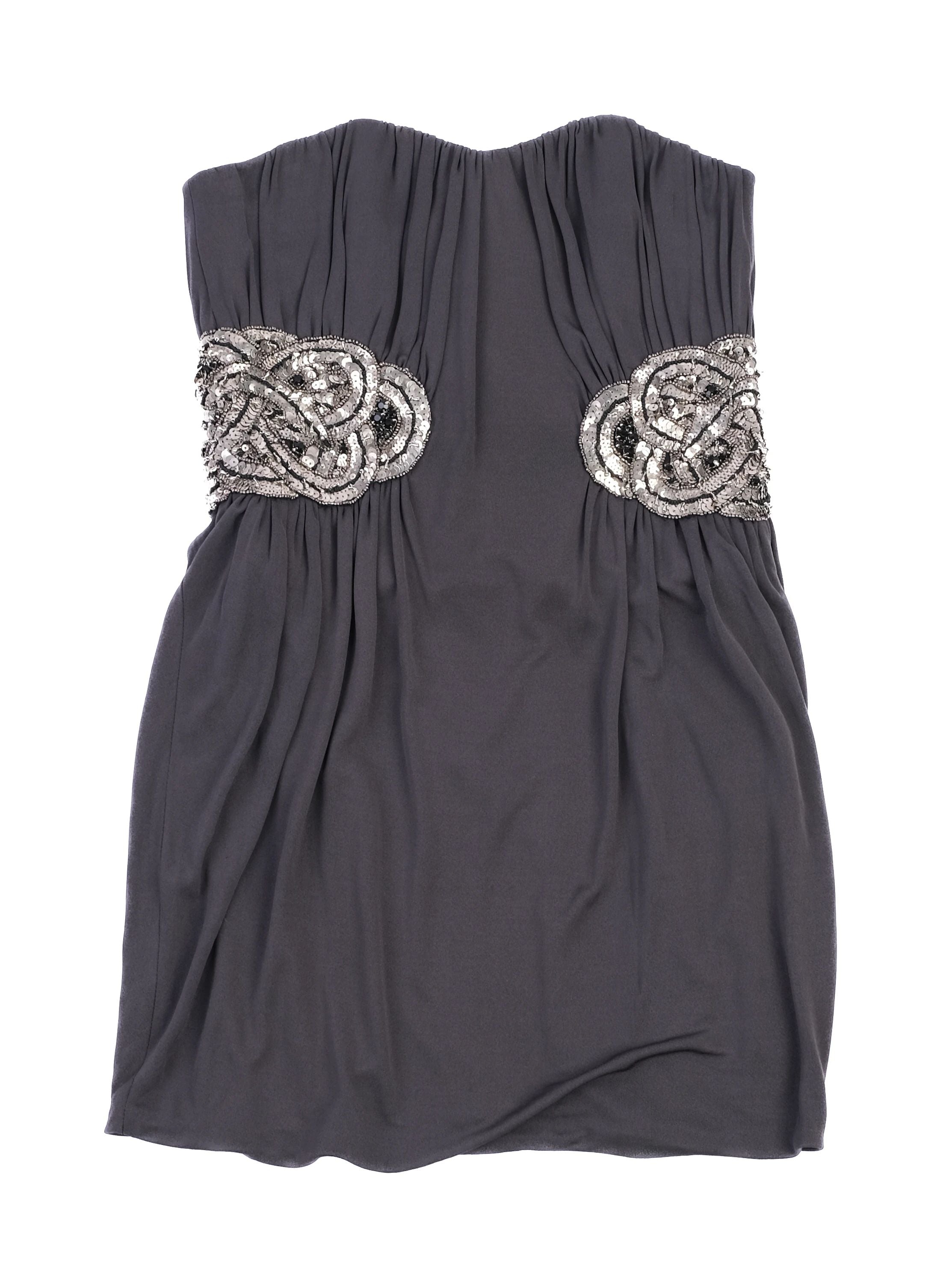 Excellent Jay AHR Gray Strapless Pleated Dress Size S with Sequins