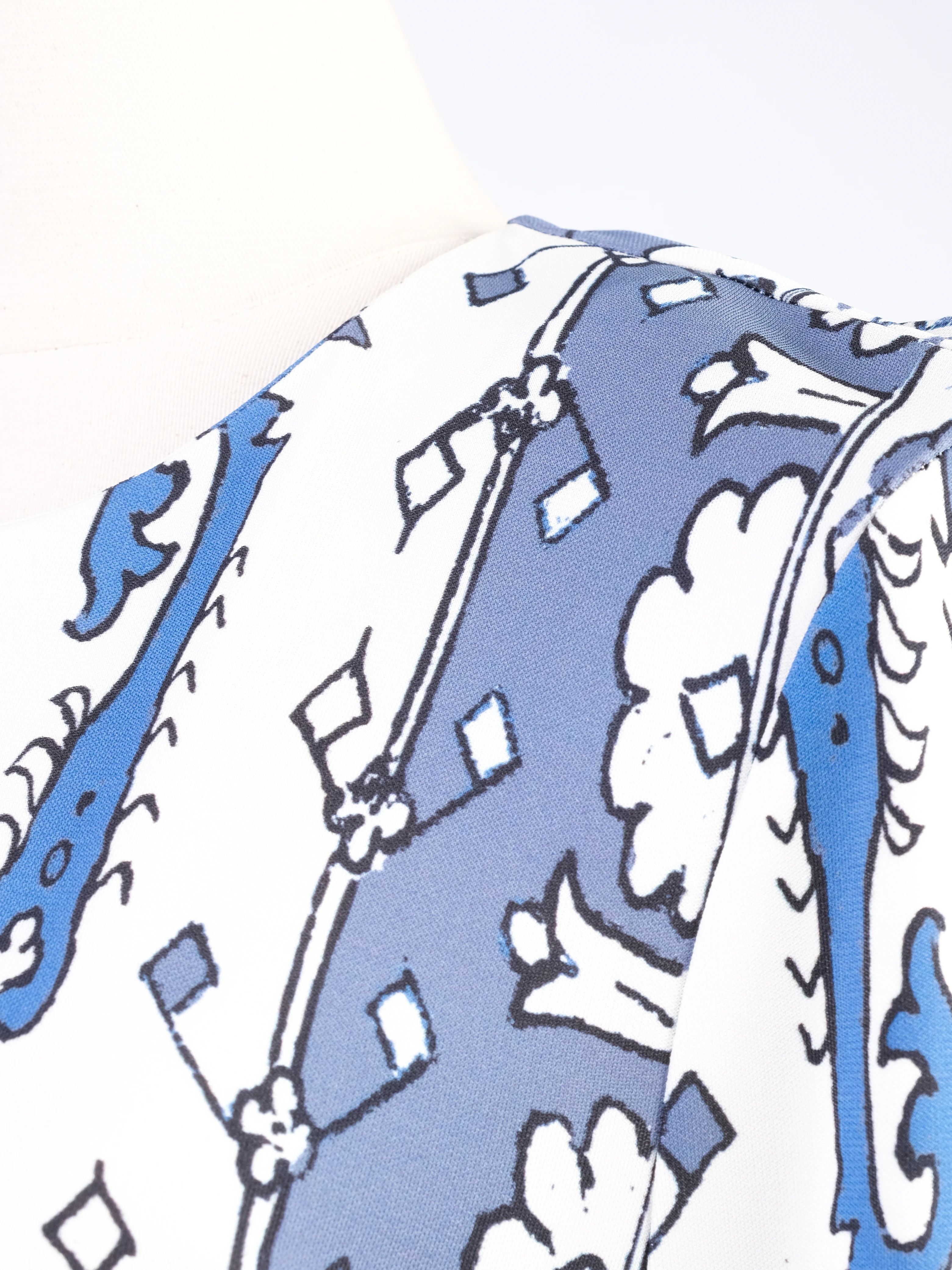 Excellent Tory Burch Blue & White Geometric Dress Size L