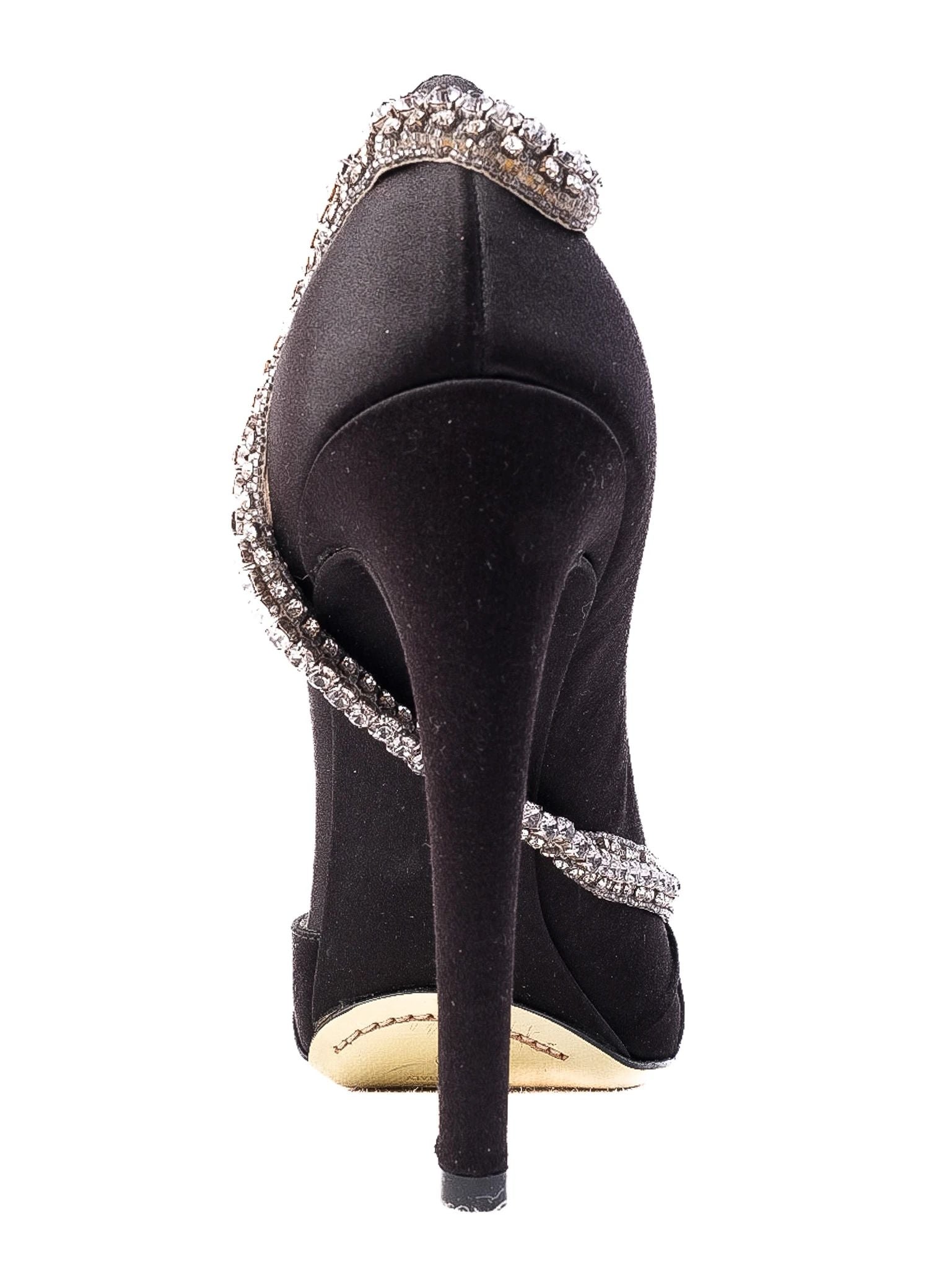 Excellent Valentino Black High-Heeled Peep-Toe Shoes with Rhinestones