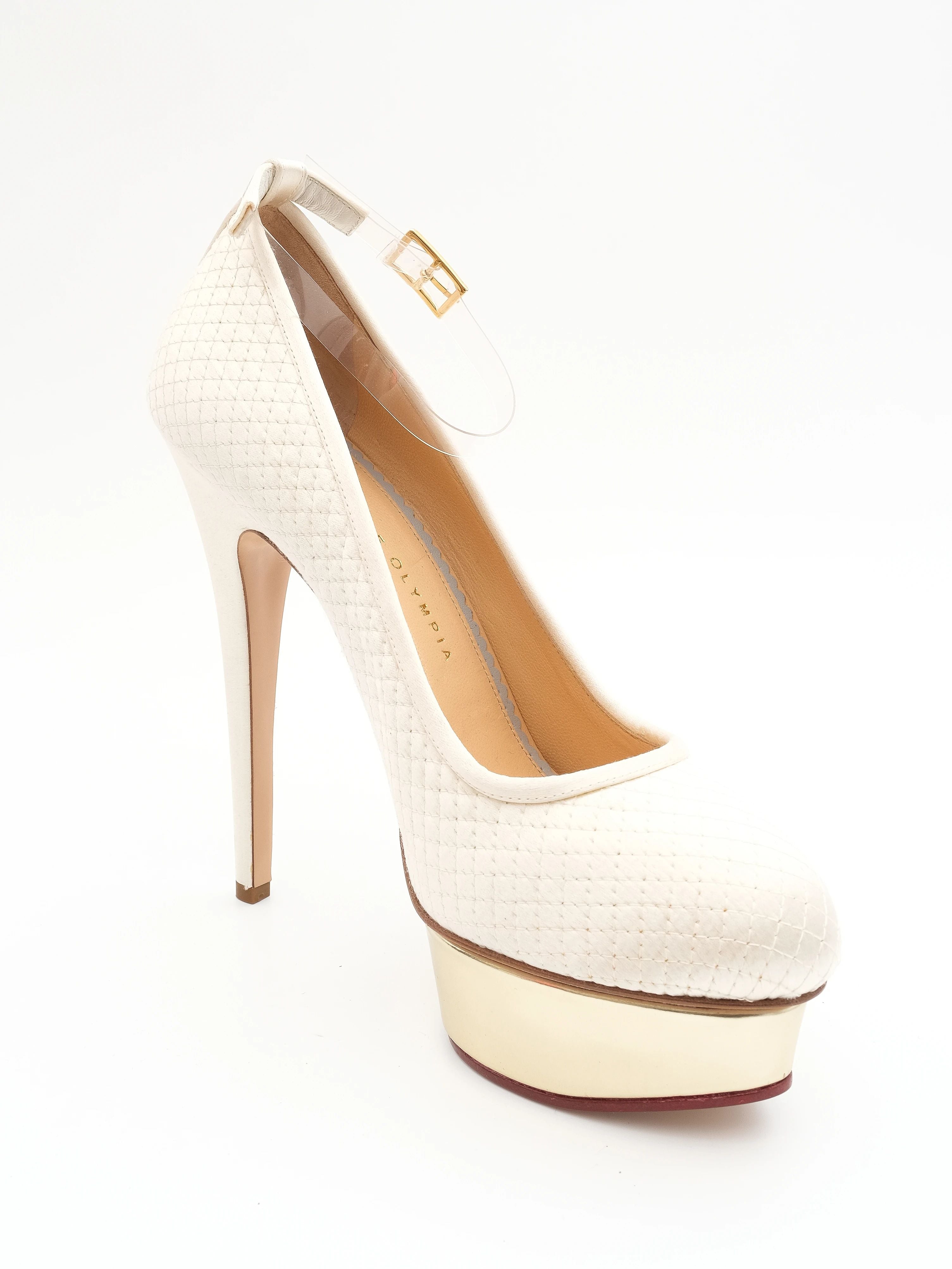 NEW Charlotte Olympia White Leather High-Heeled Platform Shoes Size 40